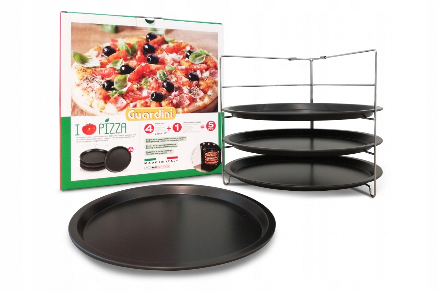 

4 Blachy Do Pizzy stalowe Guardini stojak 28 cm