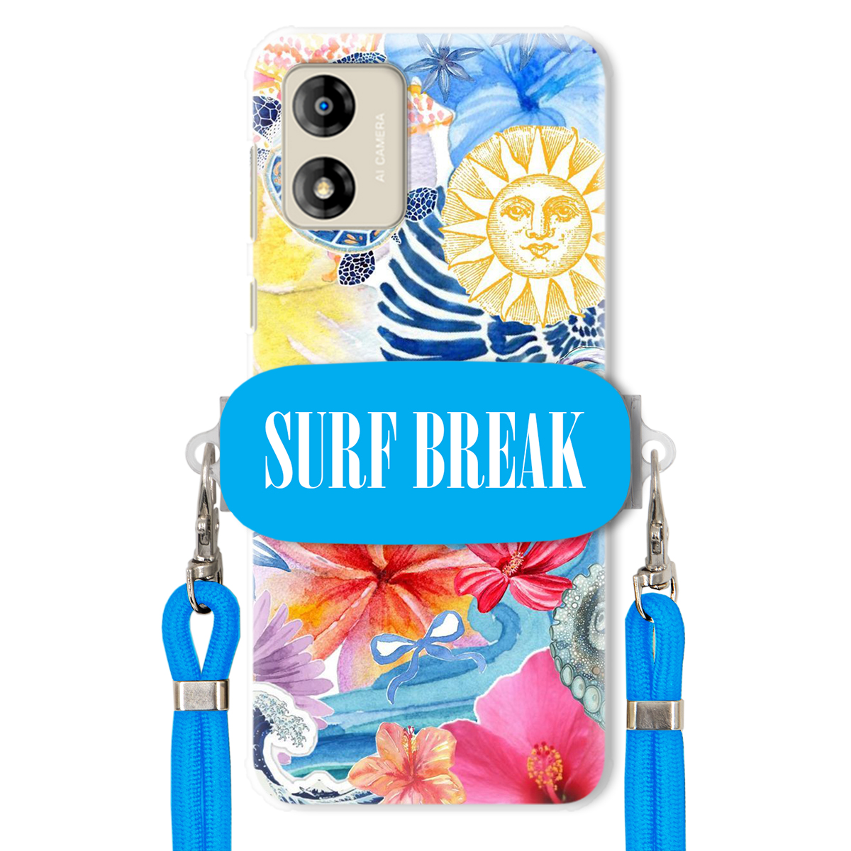 Puzdro pre Motorola E13 Modré vodítko Crossbody držiak Surf Break Lata