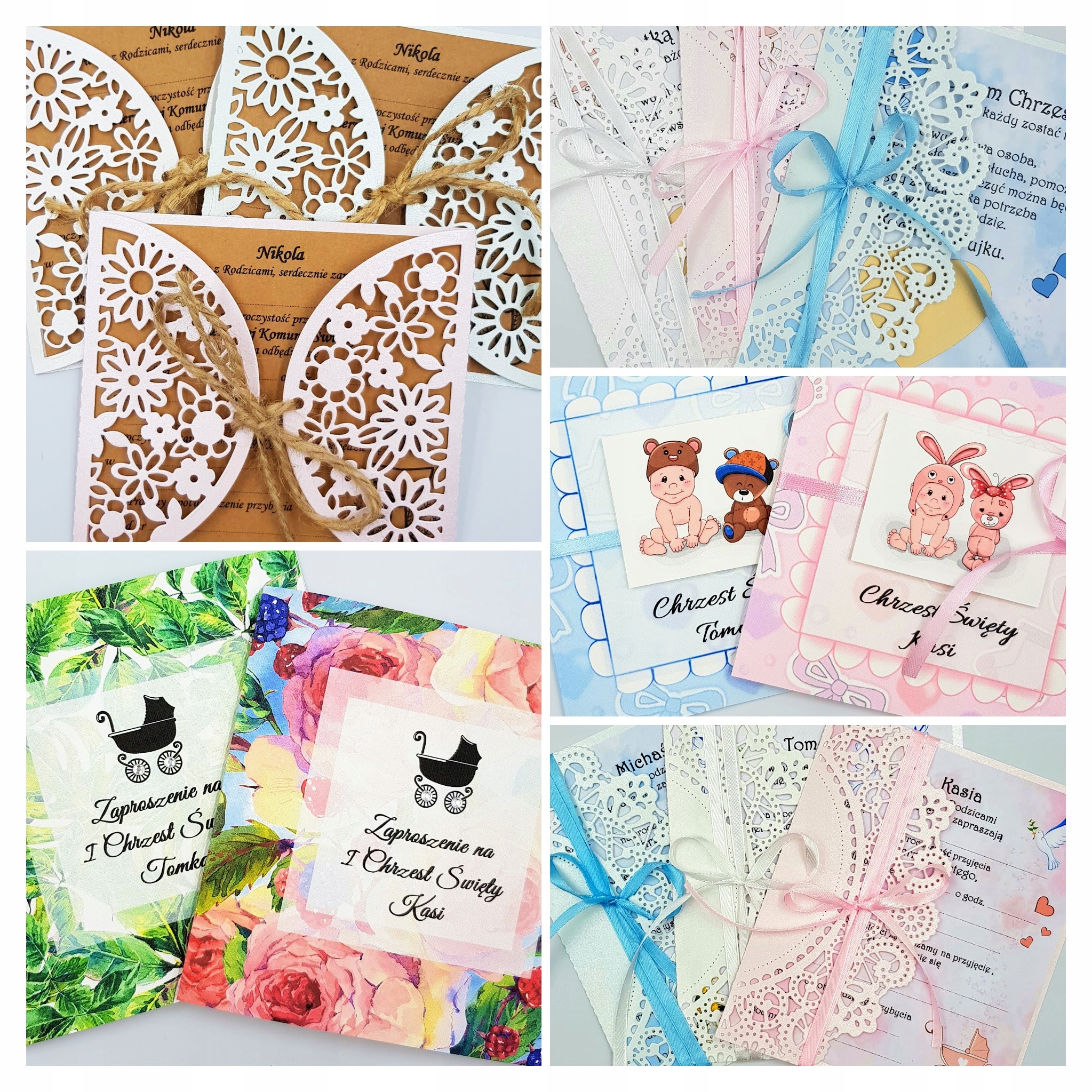 ZAPROSZENIA CHRZEST CHRZCINY NIEBIESKIE ORIGAMI Kształt kwadratowy