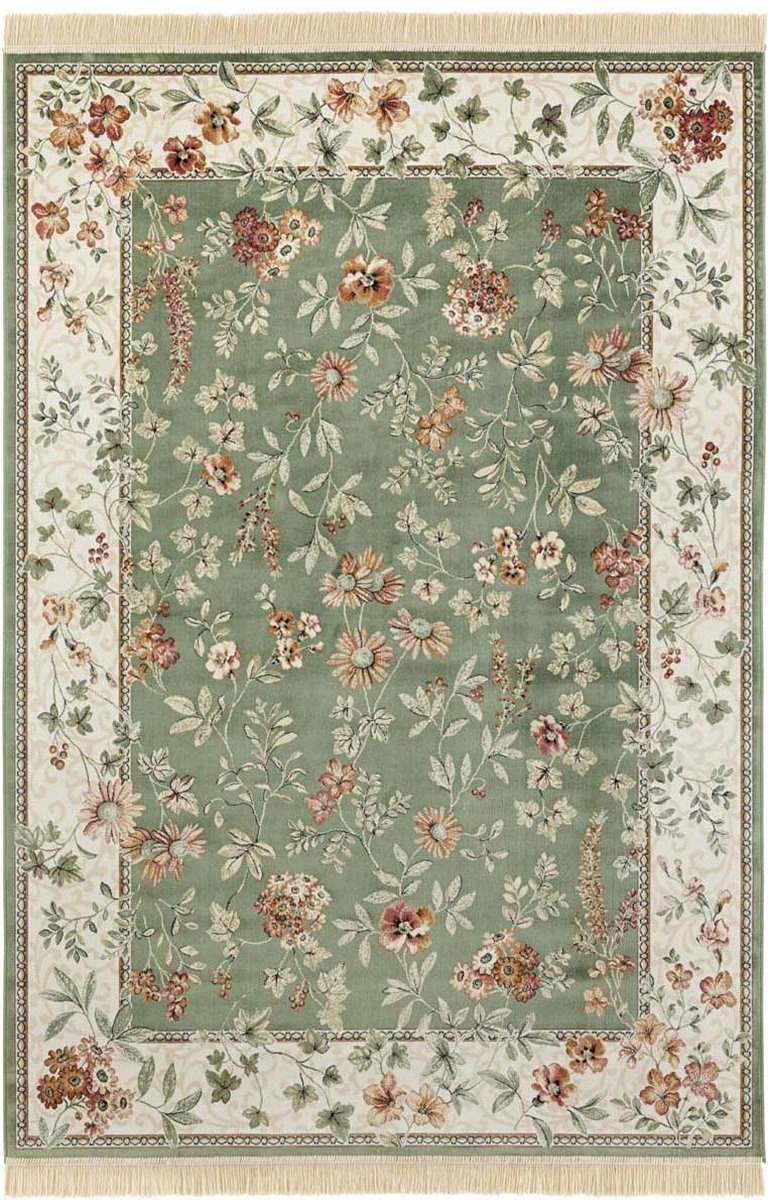 Tradičný koberec 195x300 cm do obývačky, klasický zelený vzor s kvetmi