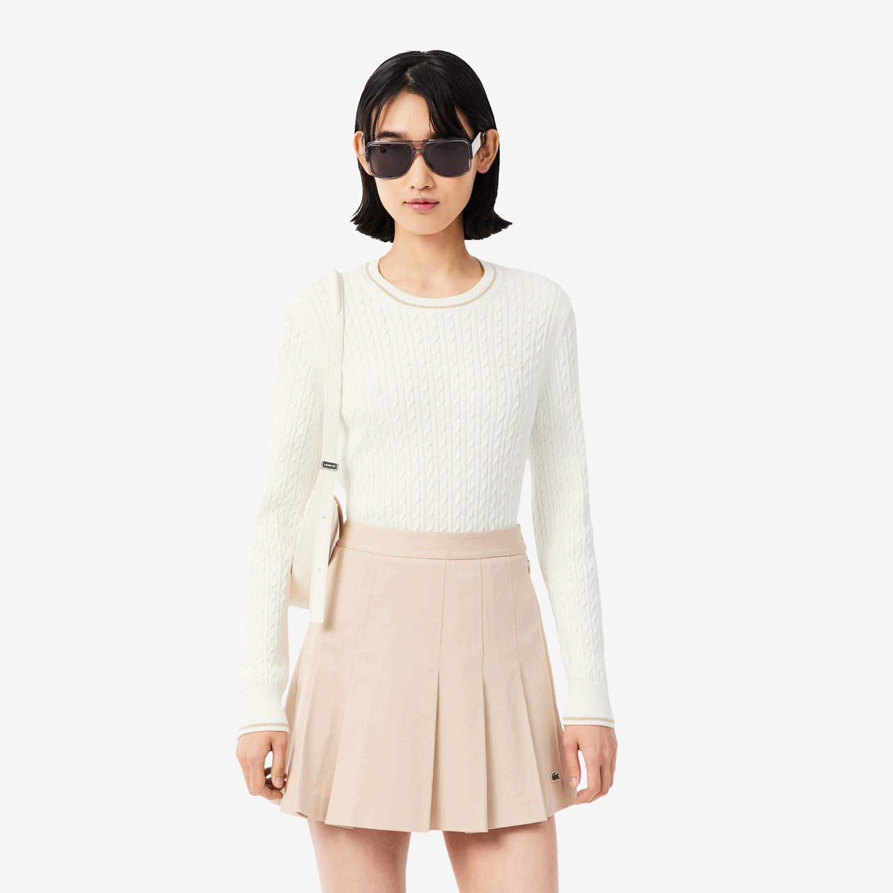 Lacoste Sweter Damski Stripe Accent Cable Blanc 40