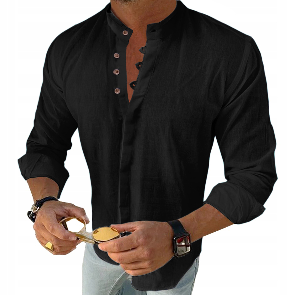 Koszula Męska Codzienna Lniana Len Stójka Kolory