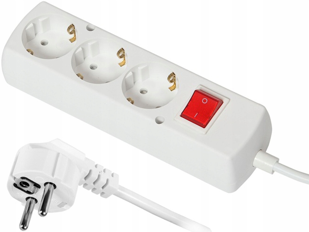 Prodlužovací Kabel 3-ZÁSUVKOVÝ Schuko 10 Metrů S Vypínačem, Lišta Bílá Polský