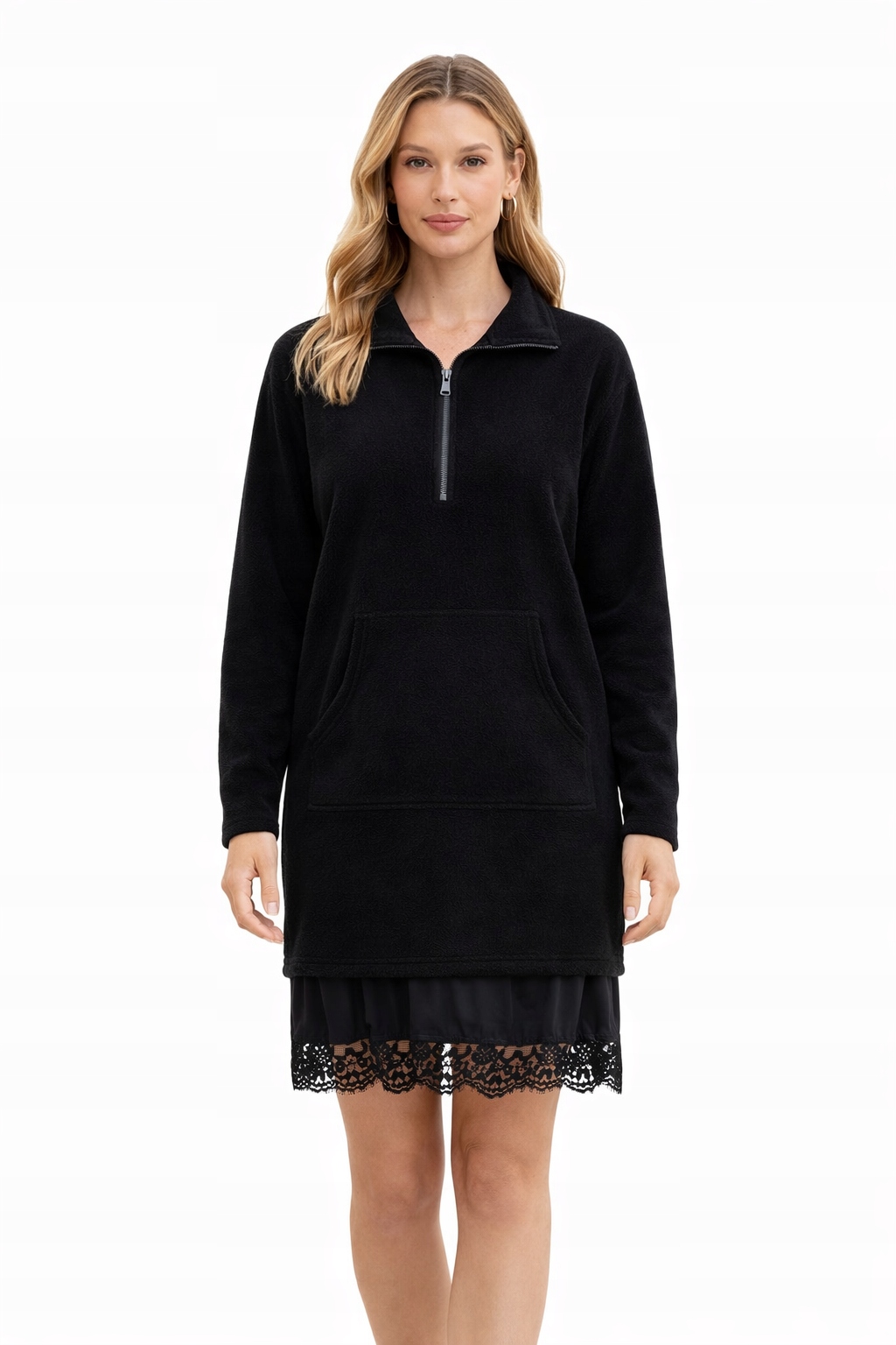 Pinko Černá Svetrová Šaty S Límečkem A Krajkou M I3C