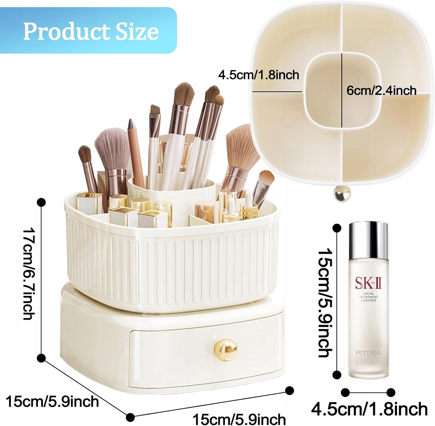 Organizer Na Pędzle Do Makijażu Kosmetyki Obrotowy Z Szufladą Biały EAN (GTIN) 6944301400838