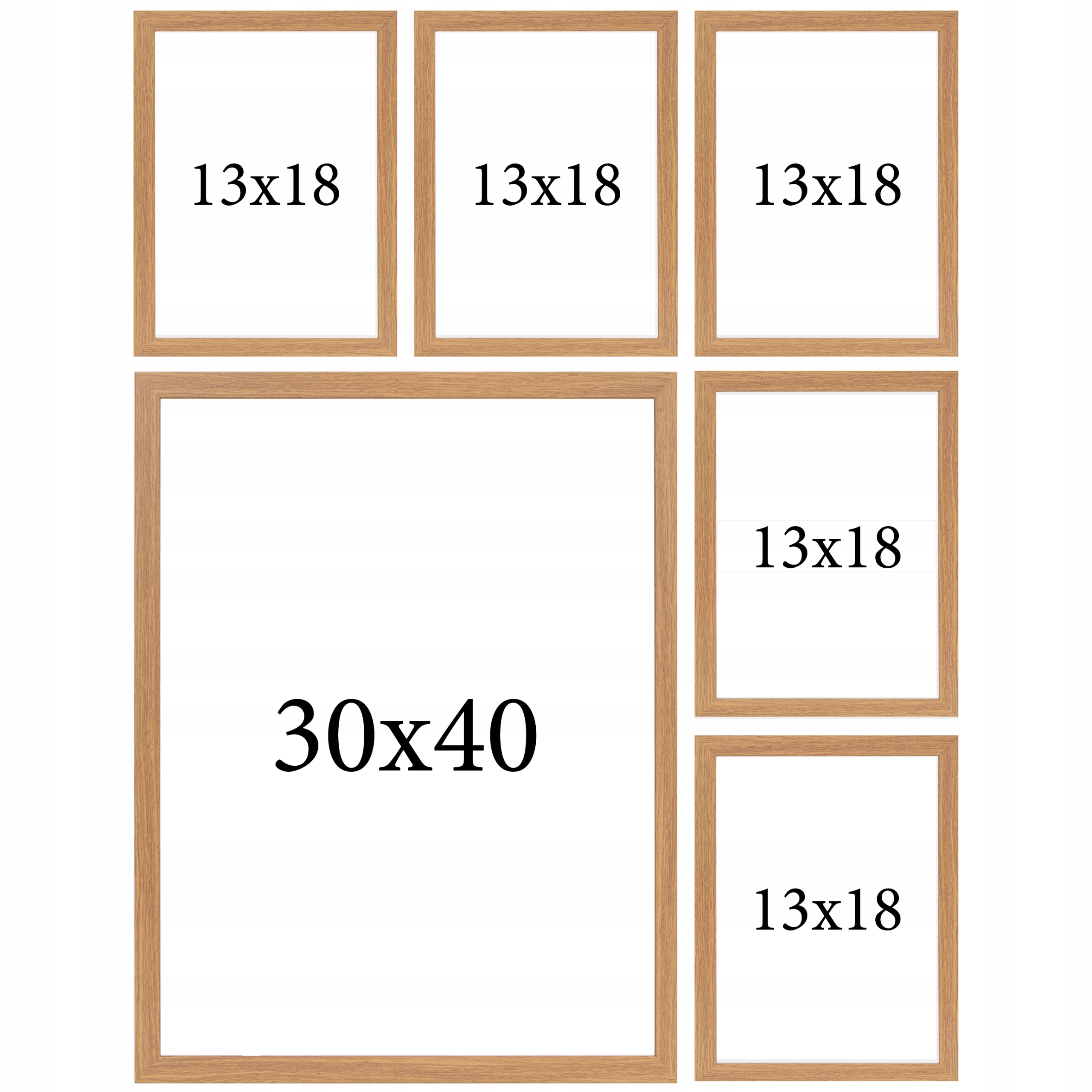 Sada rámečků na fotografie, plakáty 6 Ks, multirám, rámky světle hnědé 30x40 13x18