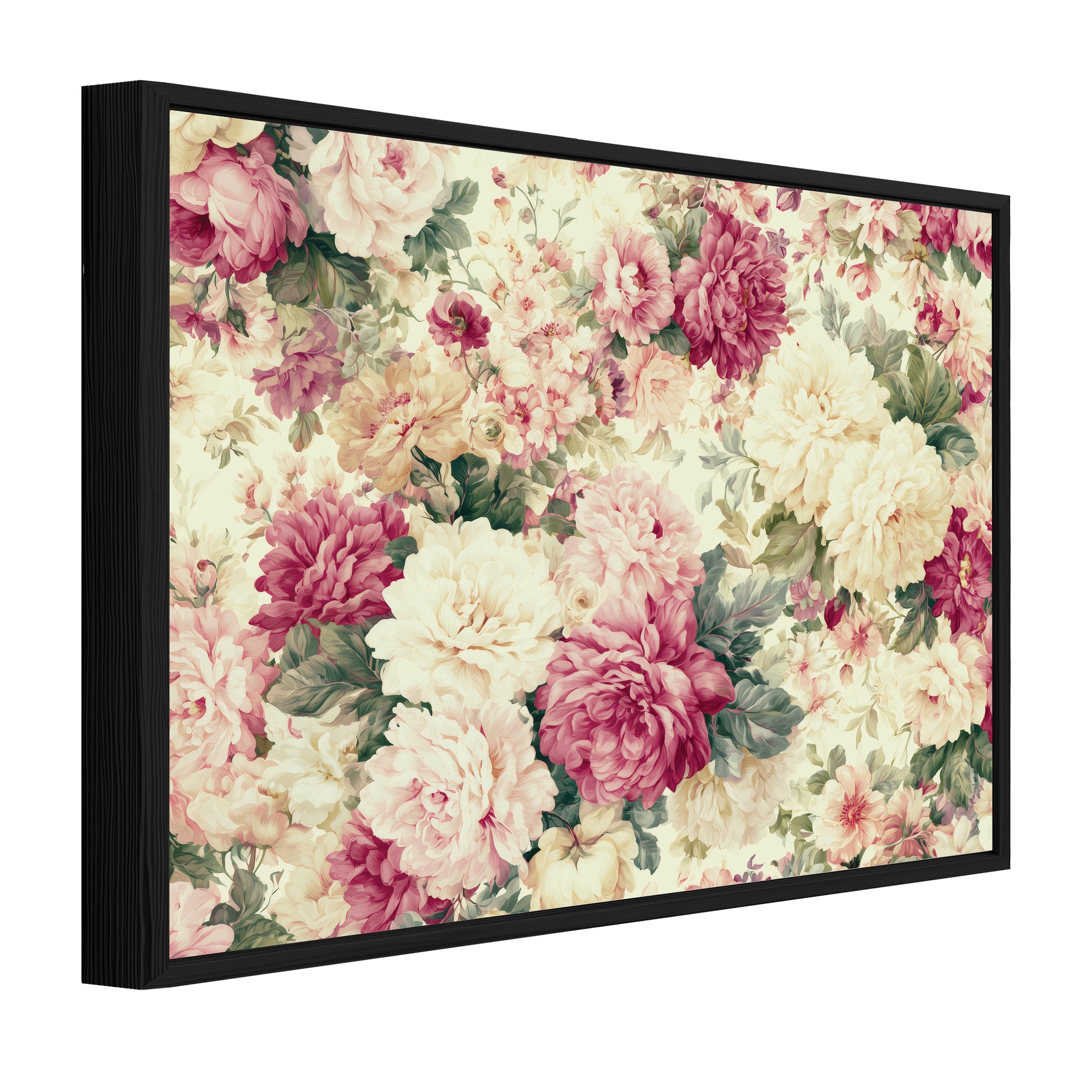 Obraz V Černém Rámu Na Plátně Květiny Pivoňky Boho Obývací Pokoj Ložnice 120x80