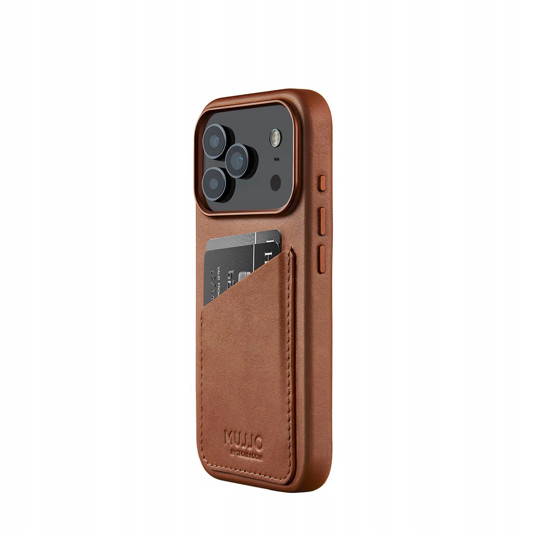Mujjo Wallet case kryt kožené puzdro peňaženka iPhone 17 Pro MagSafe tan