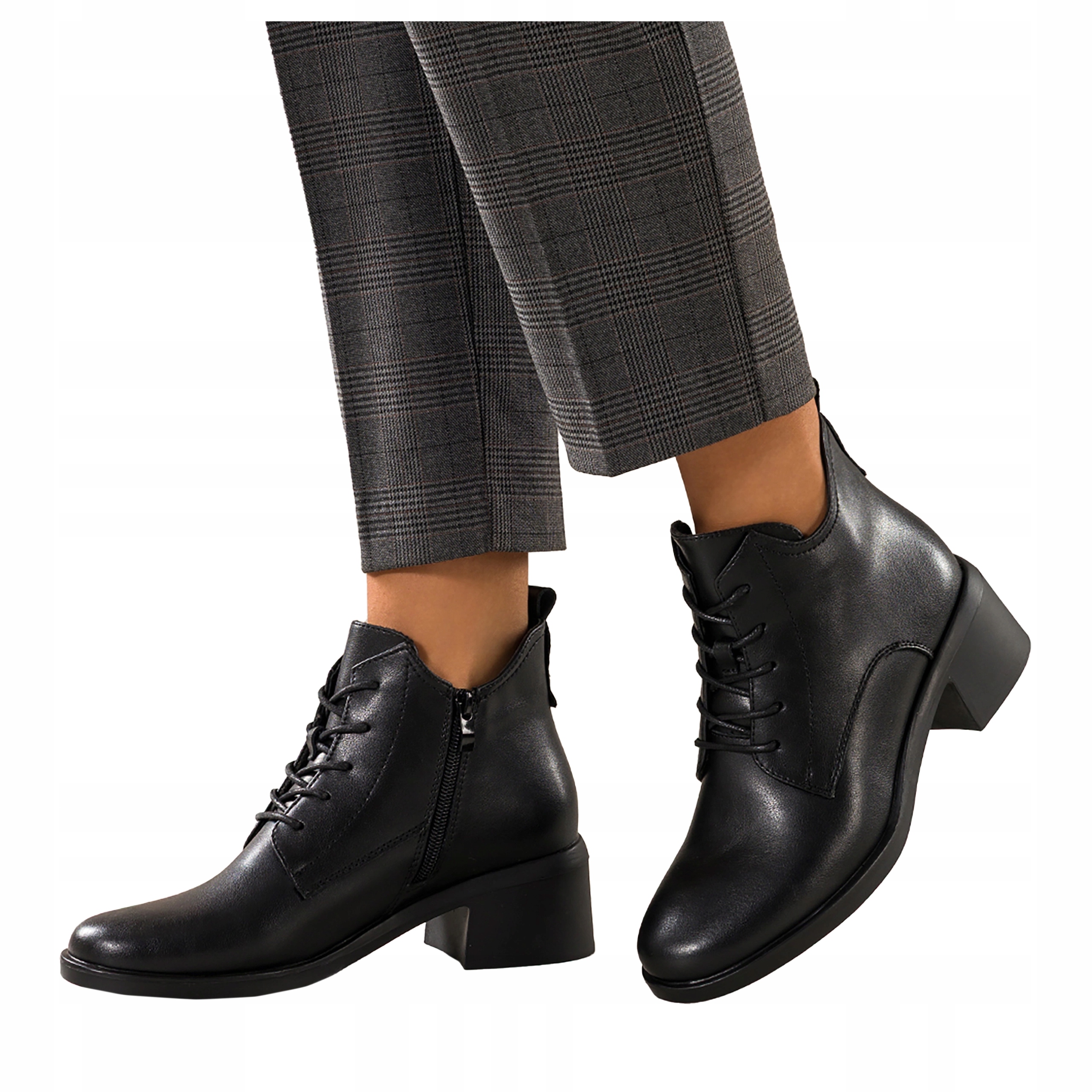 Dámské Kotníkové Boty Černé Kožené Široký kotník Pohodlné Šněrovací Modní vel. 36
