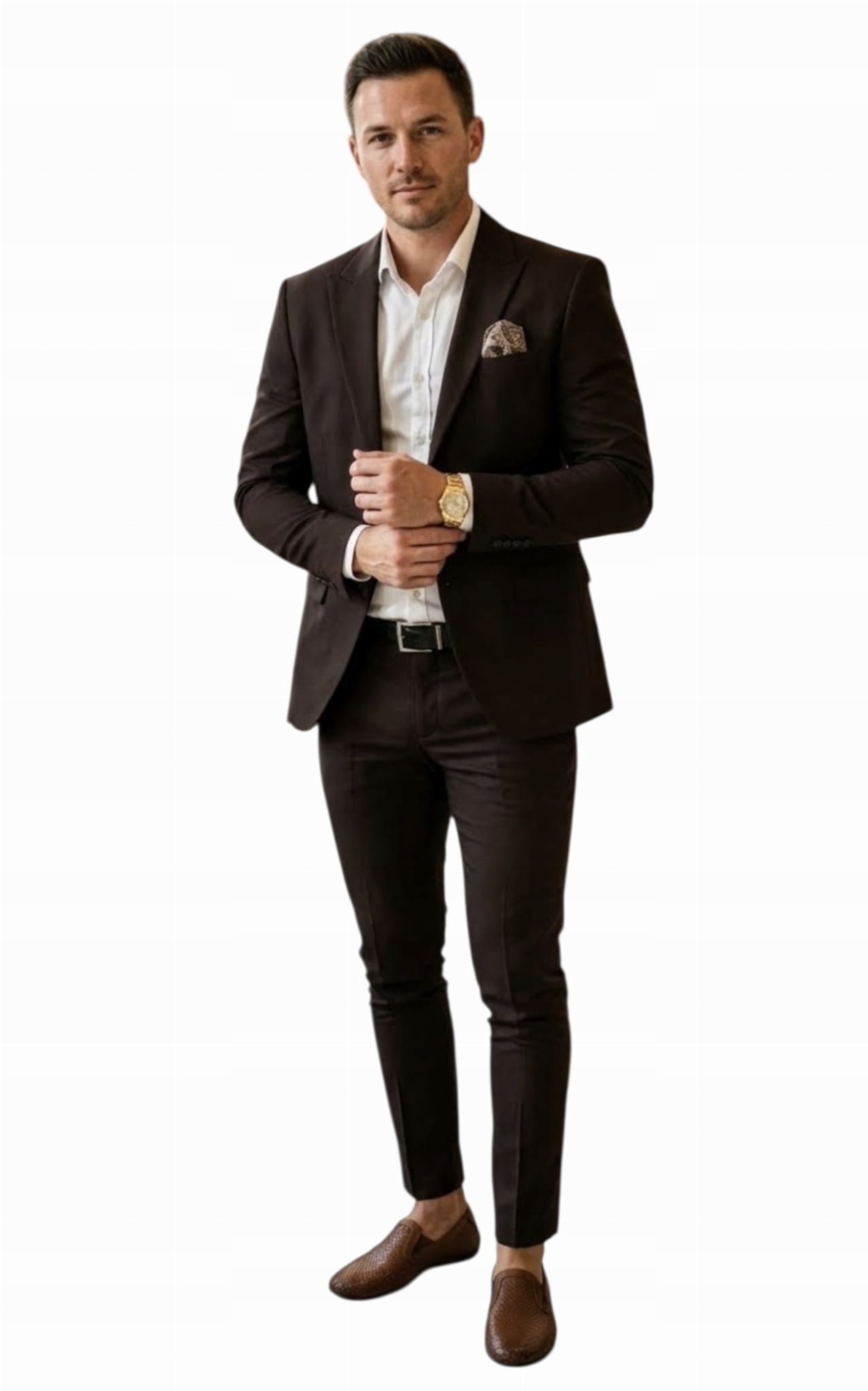 Pánský oblek Slim Fit Elegantní Sako komplet kalhoty hnědá/čokoládová barva