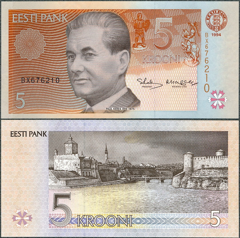 Estonia - 5 koron 1994 * P76 * Paul Keres * szachy