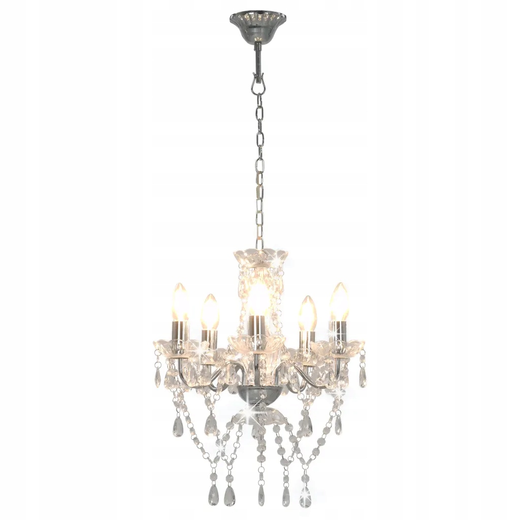 Żyrandol z kryształowymi koralikami, srebrny, 5 żarówek E14 Marka inna