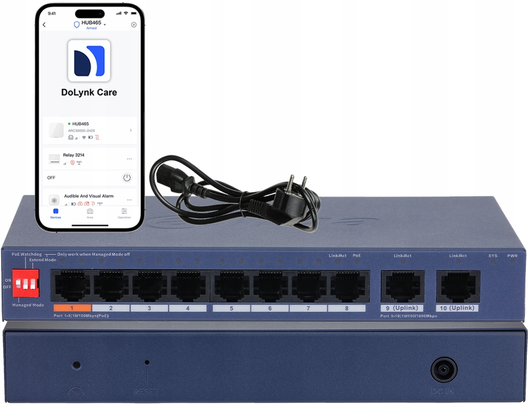 Switch Poe 8xPoE+2x Uplink 10/100/1000Mbps Dahua CS4010-8ET2GT-60 8-portový