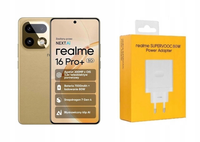 Smartphone realme 16 Pro+ 5G 8 Gb 256 Gb Ois Zlatý Master Gold Nabíječka