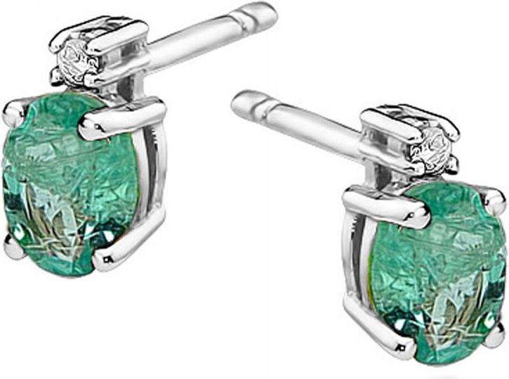 Náušnice z bílého zlata 585 s smaragdem a diamanty, elegantní vzor pro ni