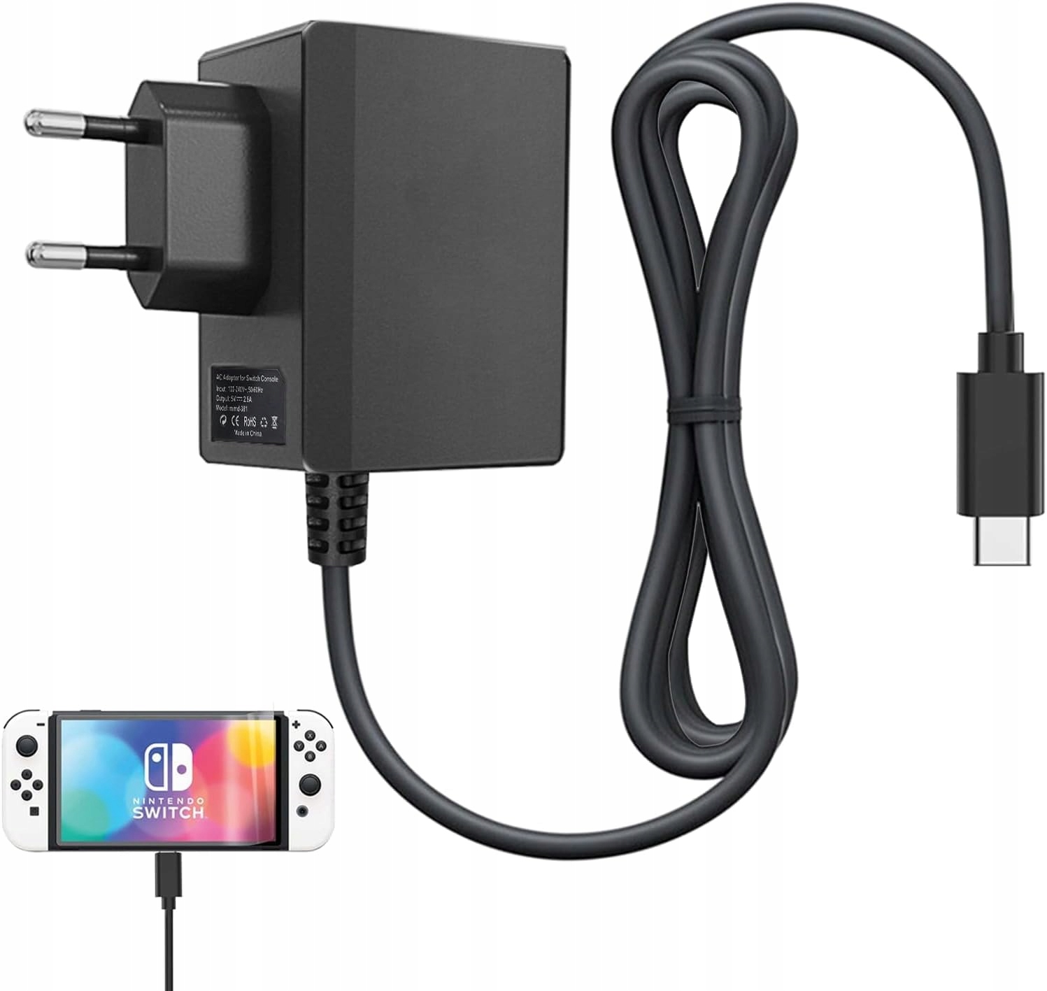 Szybka ładowarka 15 V, 2,6 A, kompatybilna z Nintendo Switch