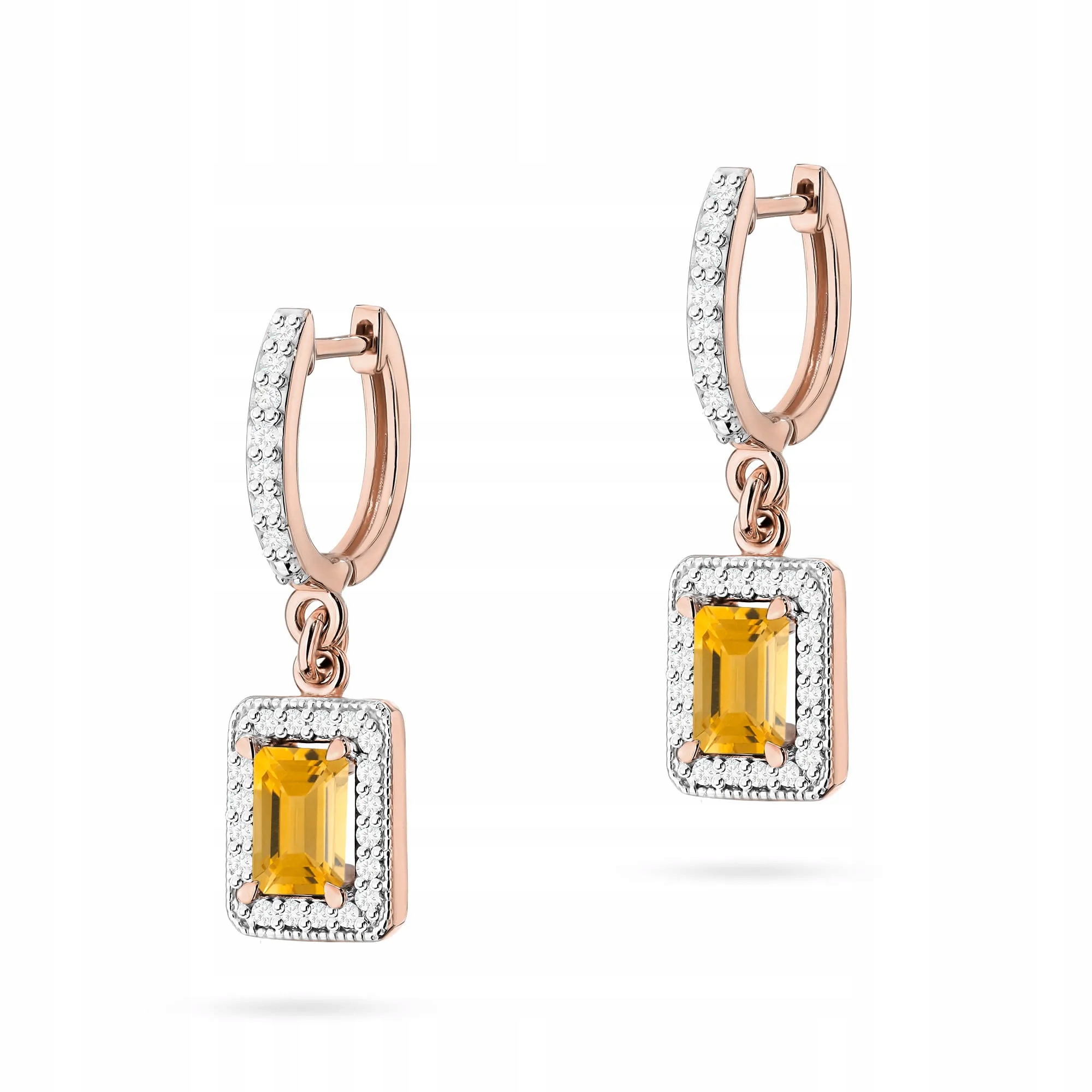 Złote kolczyki z cytrynem 2 x 0,60ct różowe złoto pr. 585