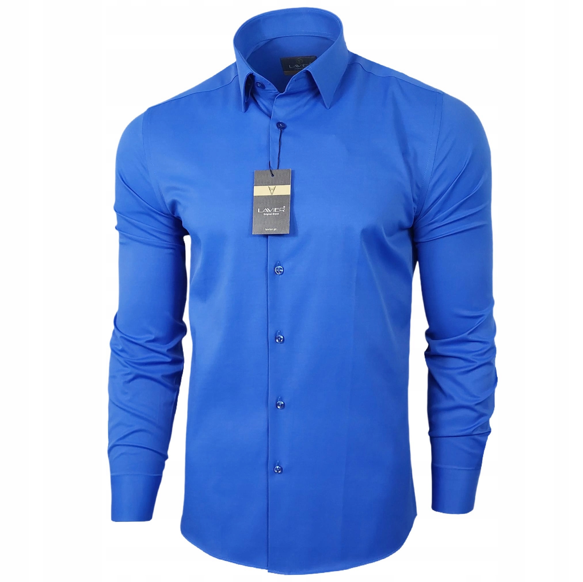 Pánská košile hladká Lavier Modrá (Chabrowa) – elegantní, Slim Fit, bavlněná, vel. S