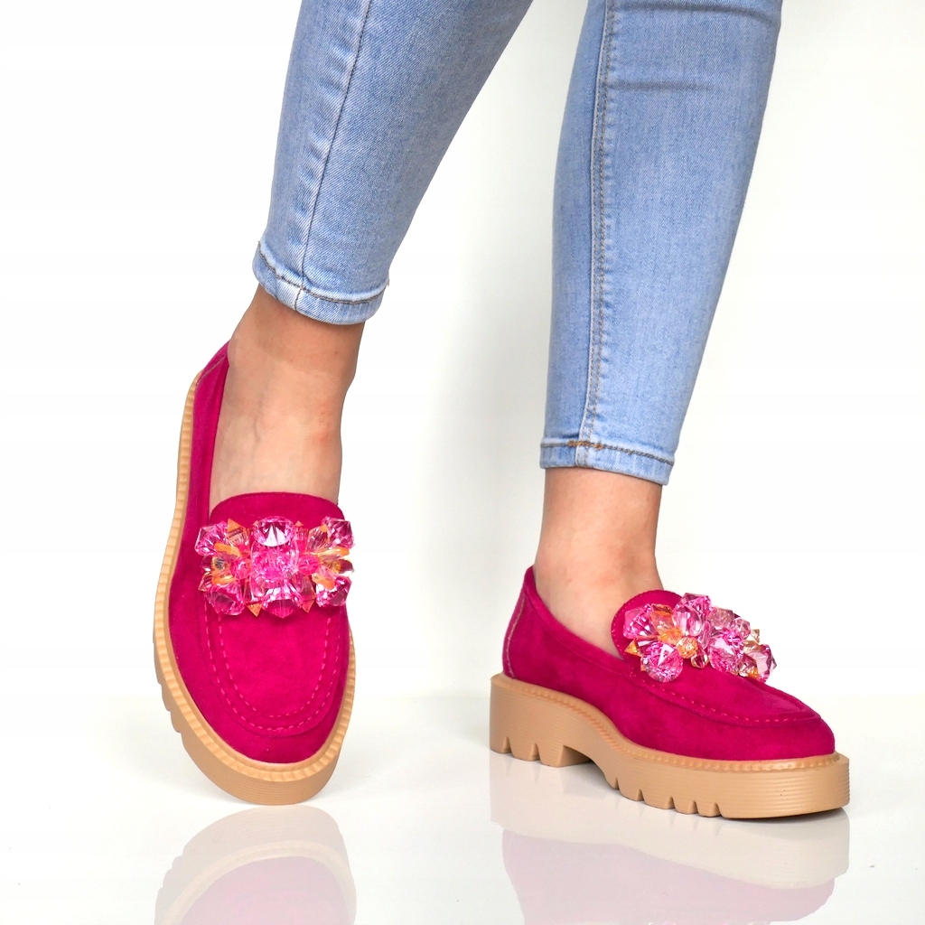 Dámské Mokasíny Růžové Fuchsiové Semišové Ozdoby 37