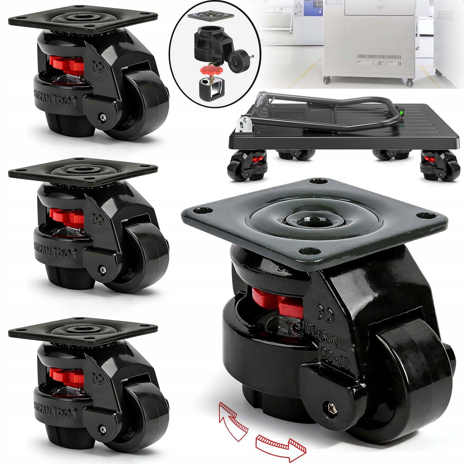 Vyrovnávací Kolečka Sada X4 Nosnost 1000 Kg Nastavitelná Výška Otáčení O 360°