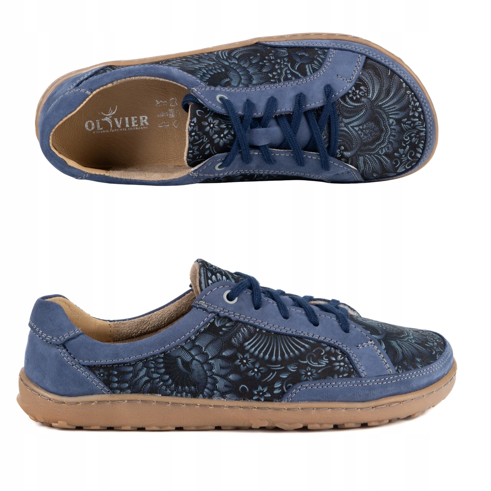 Dámské Barefoot boty Olivier 106MP kožené modré květy 38