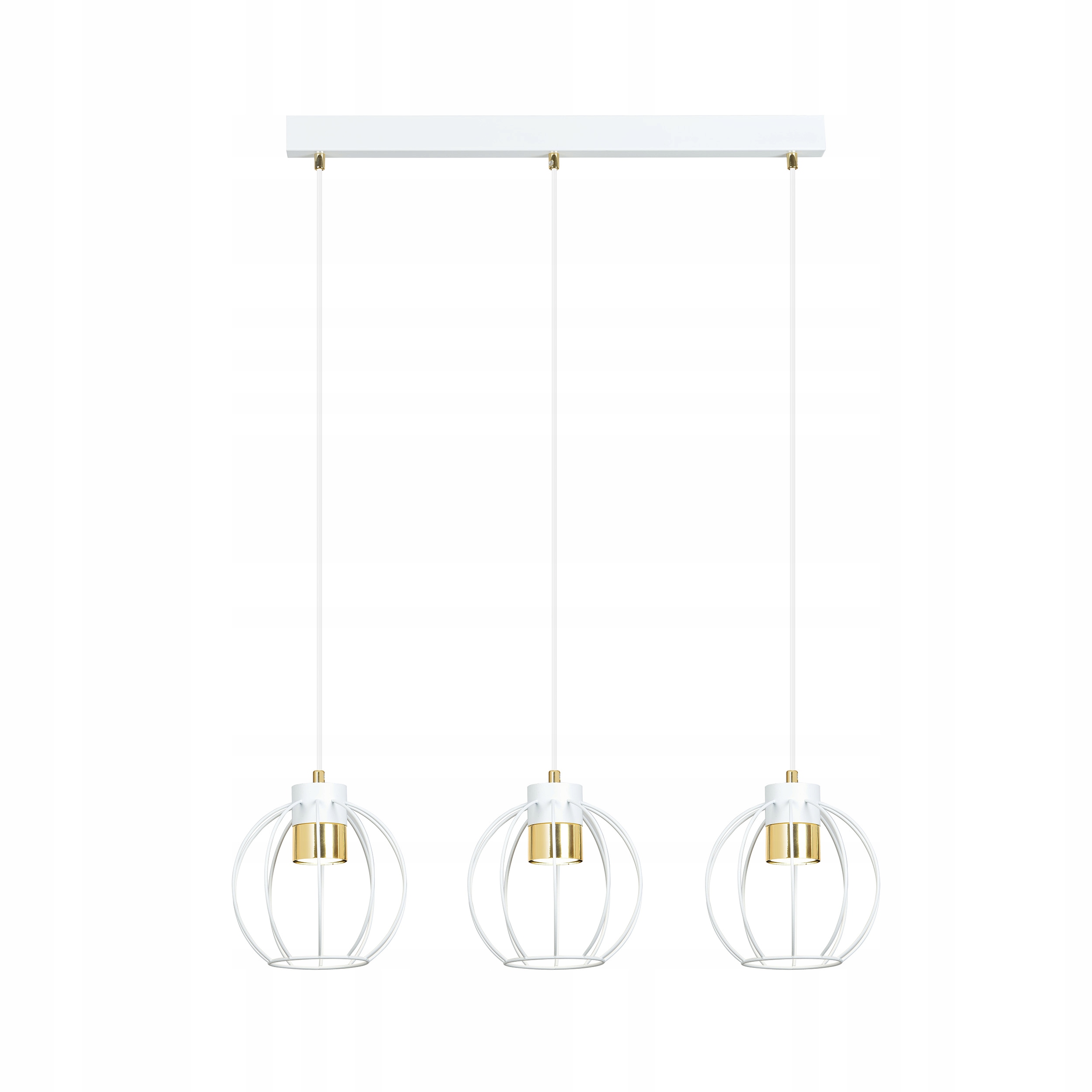 Závěsná lampa Ajax 3 bílá zlatá síťovaná prolamovaná stínidla elegantní nad stůl