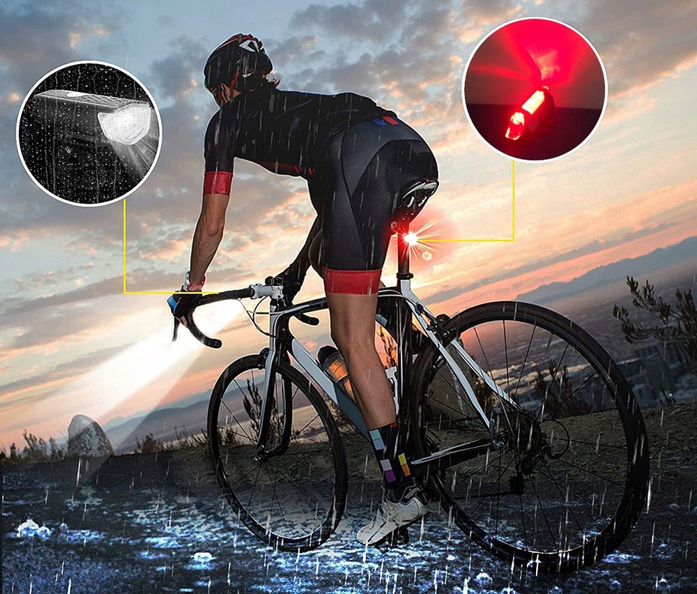 L1 LAMPKA ROWEROWA LED PRZÓD TYŁ ZESTAW ROWERU USB Kolor dominujący czarny