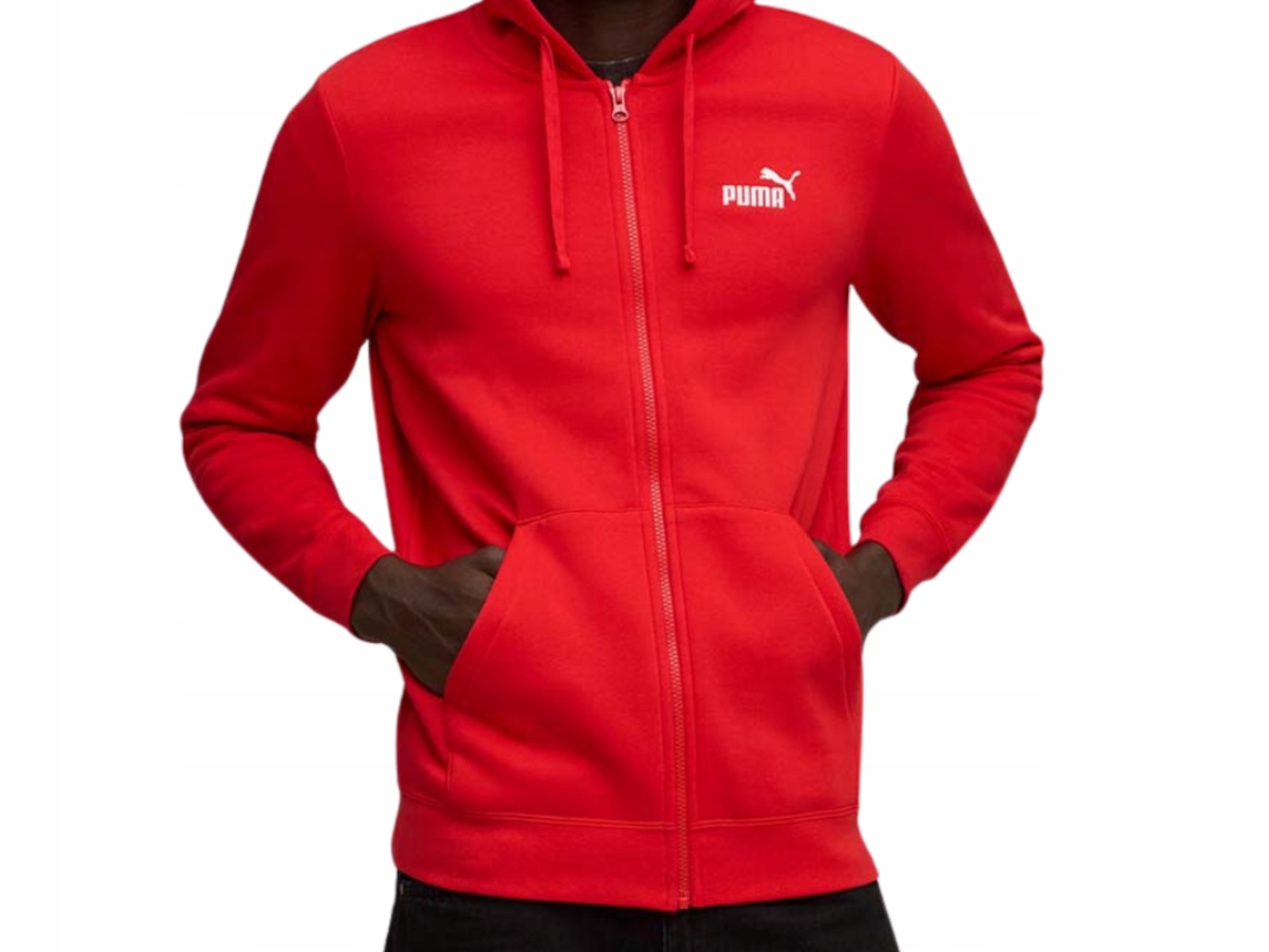 pánská mikina Puma 682658-11 s kapucí a zipem, červená, teplá, sportovní velikost M