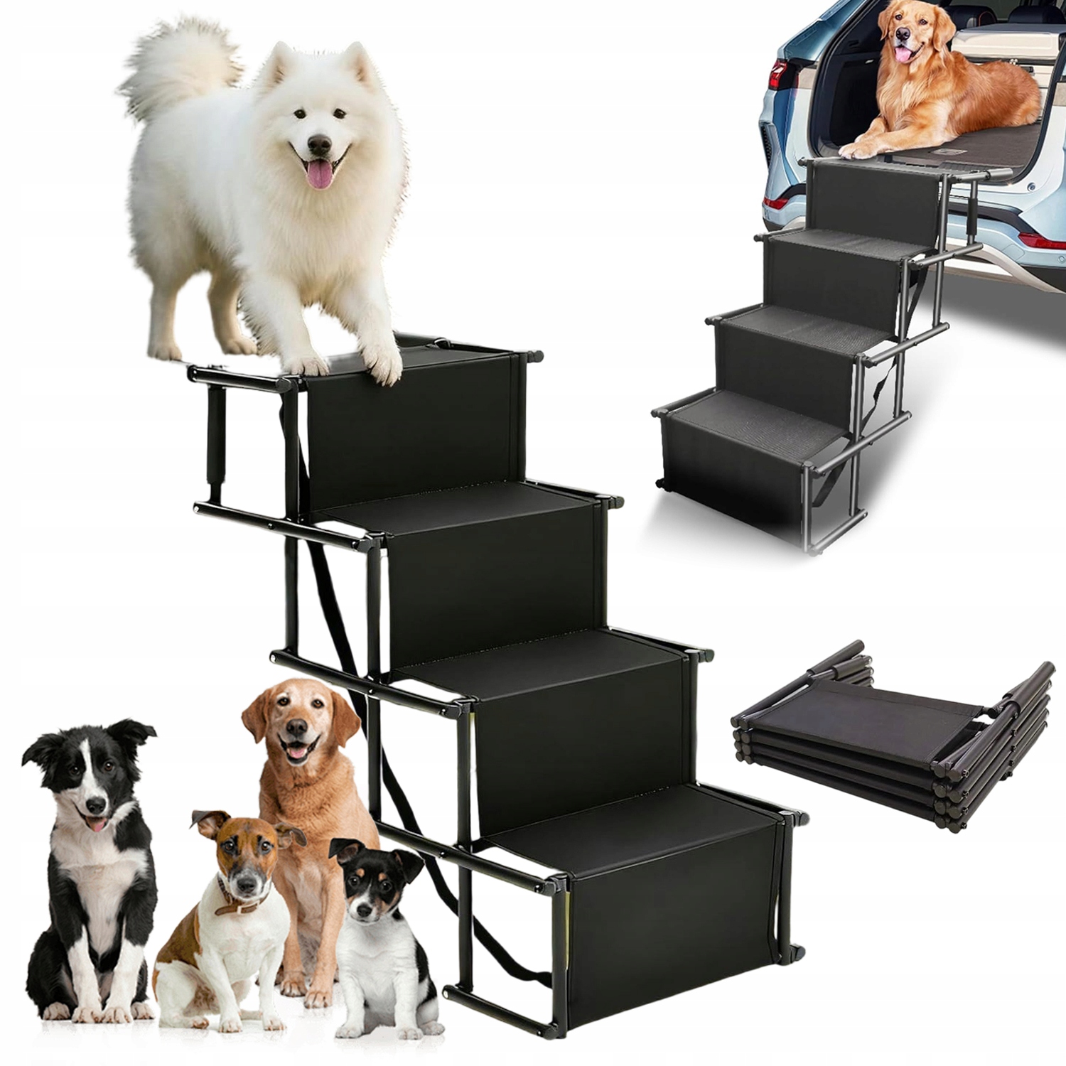 Levně Funkční Skládací Čtyřschodový Žebřík Pro Psy Do Suv Vozidel