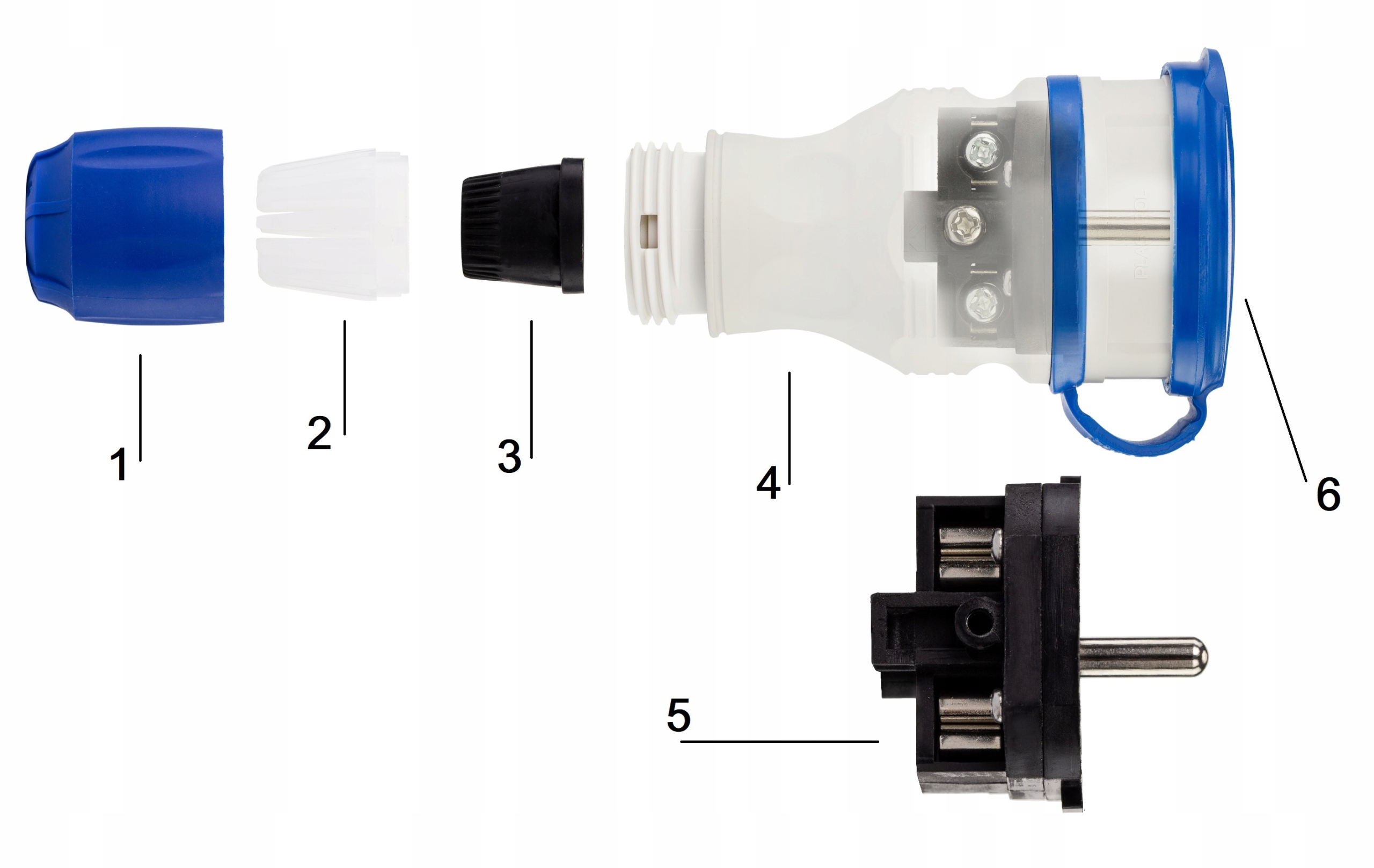 Gniazdo prądowe hermetyczne na kabel 16A 250V IP54 Kolor niebieski