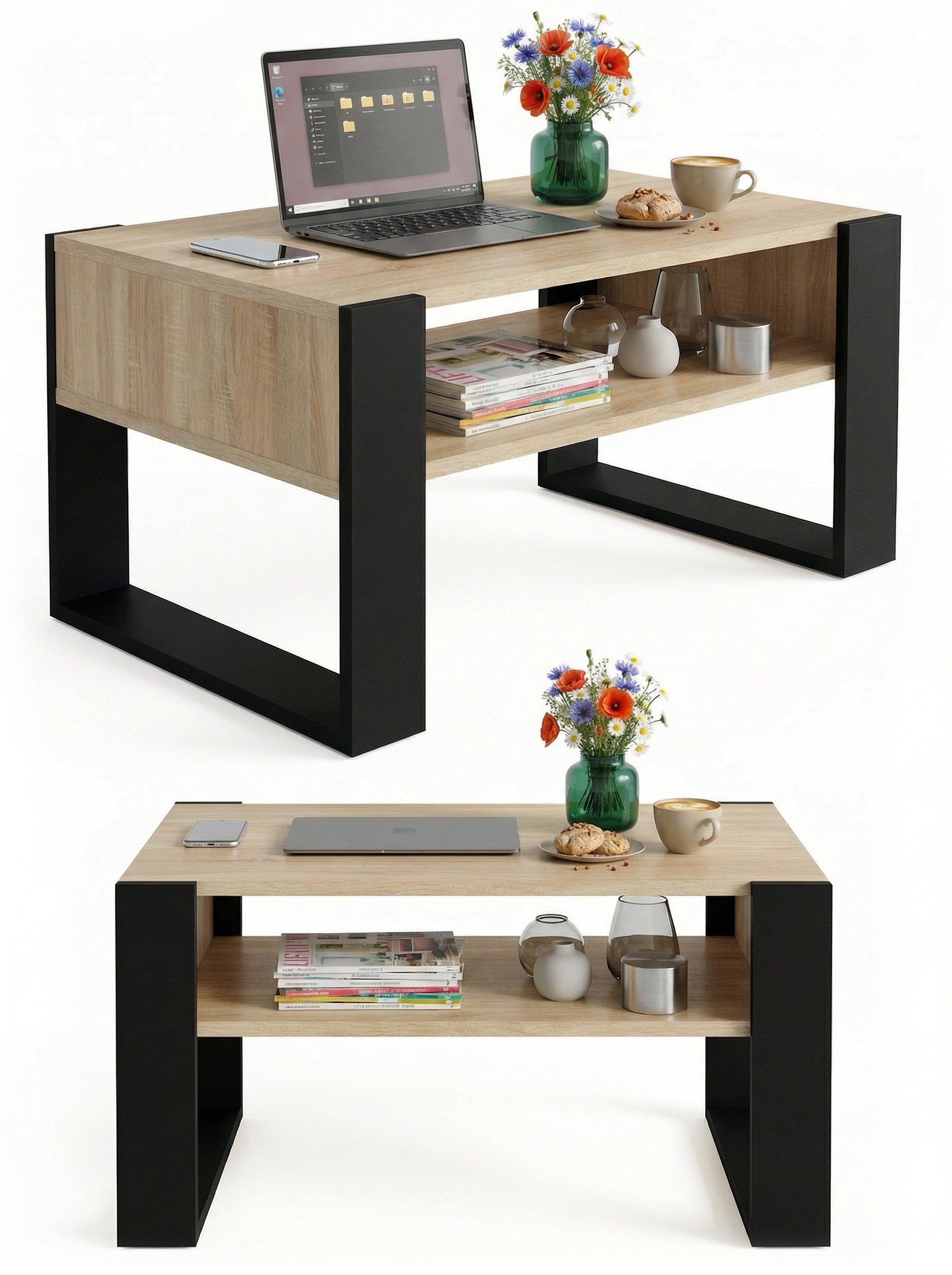 Konferenční stolek lavice stůl Karo loft retro obývací pokoj 92x53,6x45 Dub Sonoma