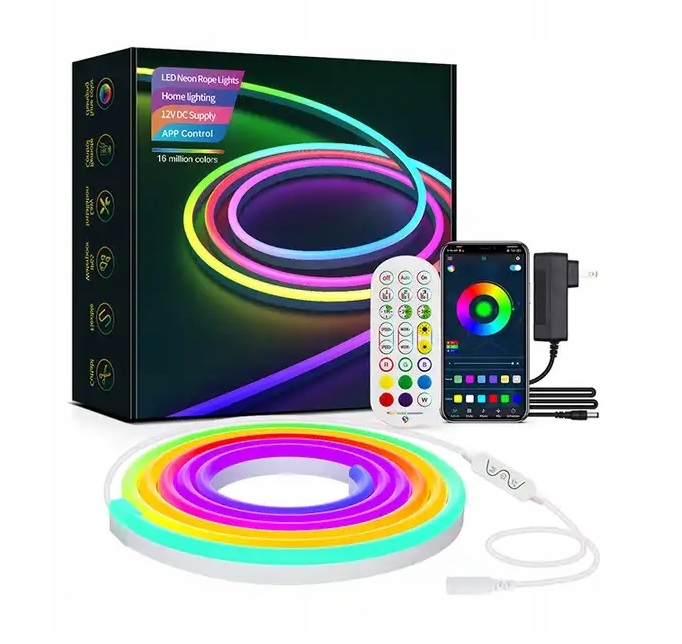 Taśma Neon Led 5M 5050 Rgb Bluetooth Aplikacja Pilot Pasek Taśma Kolorowa