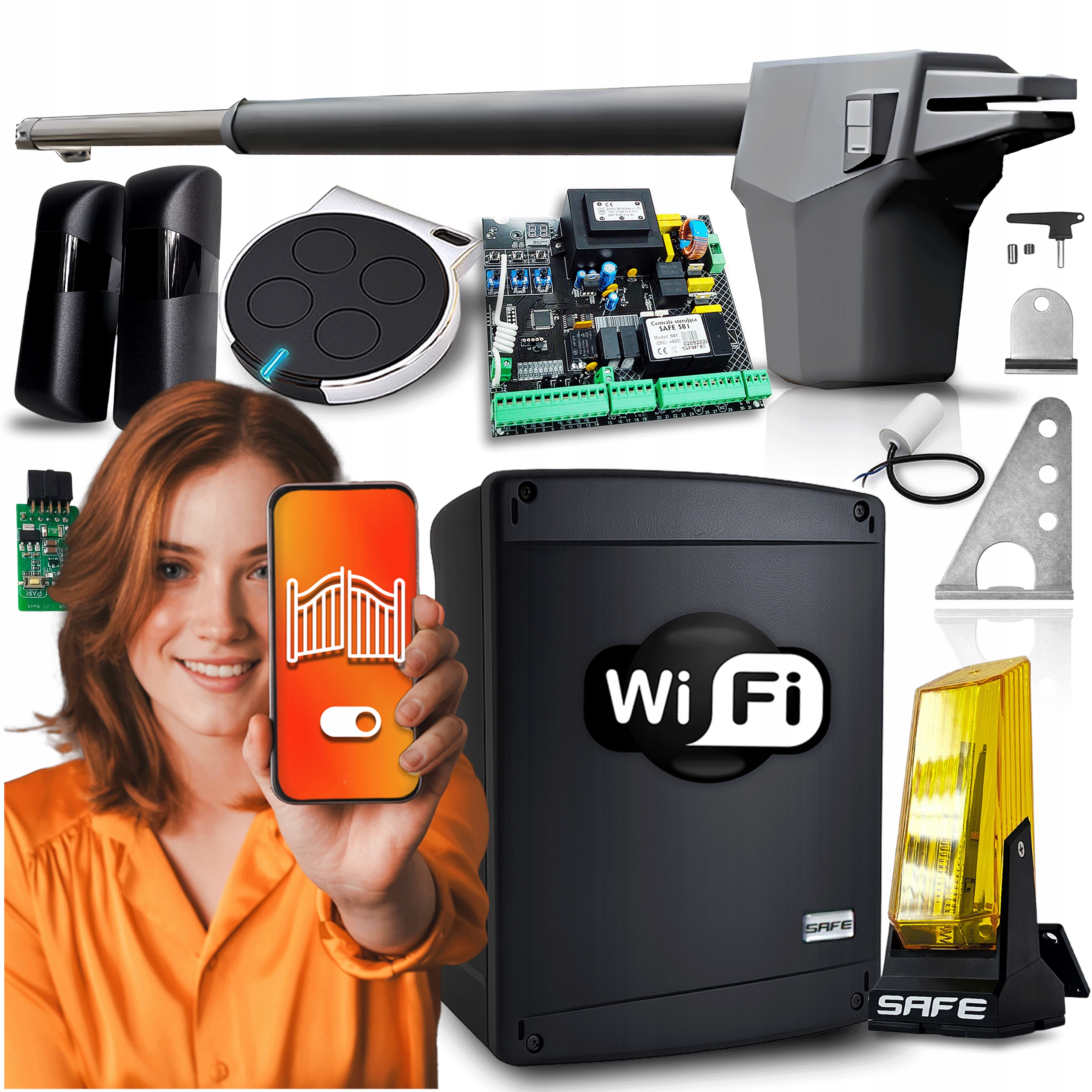 Zestaw Napęd do bramy Jednoskrzydłowej 4,3 m PilotLampa Automat Wifi Tuya