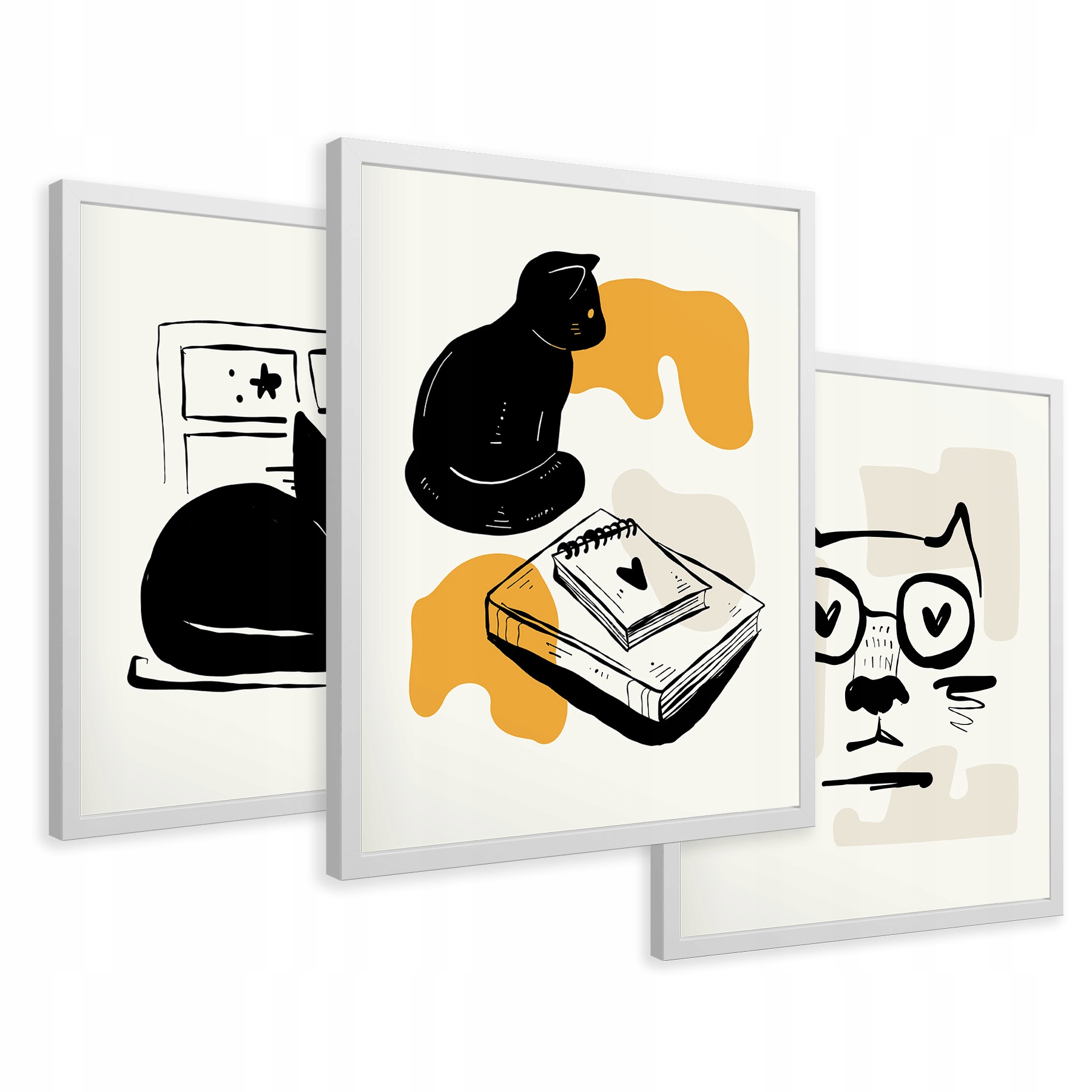 Zestaw Obrazy w ramie plakaty koty abstrakcja sztuka tryptyk 43x99