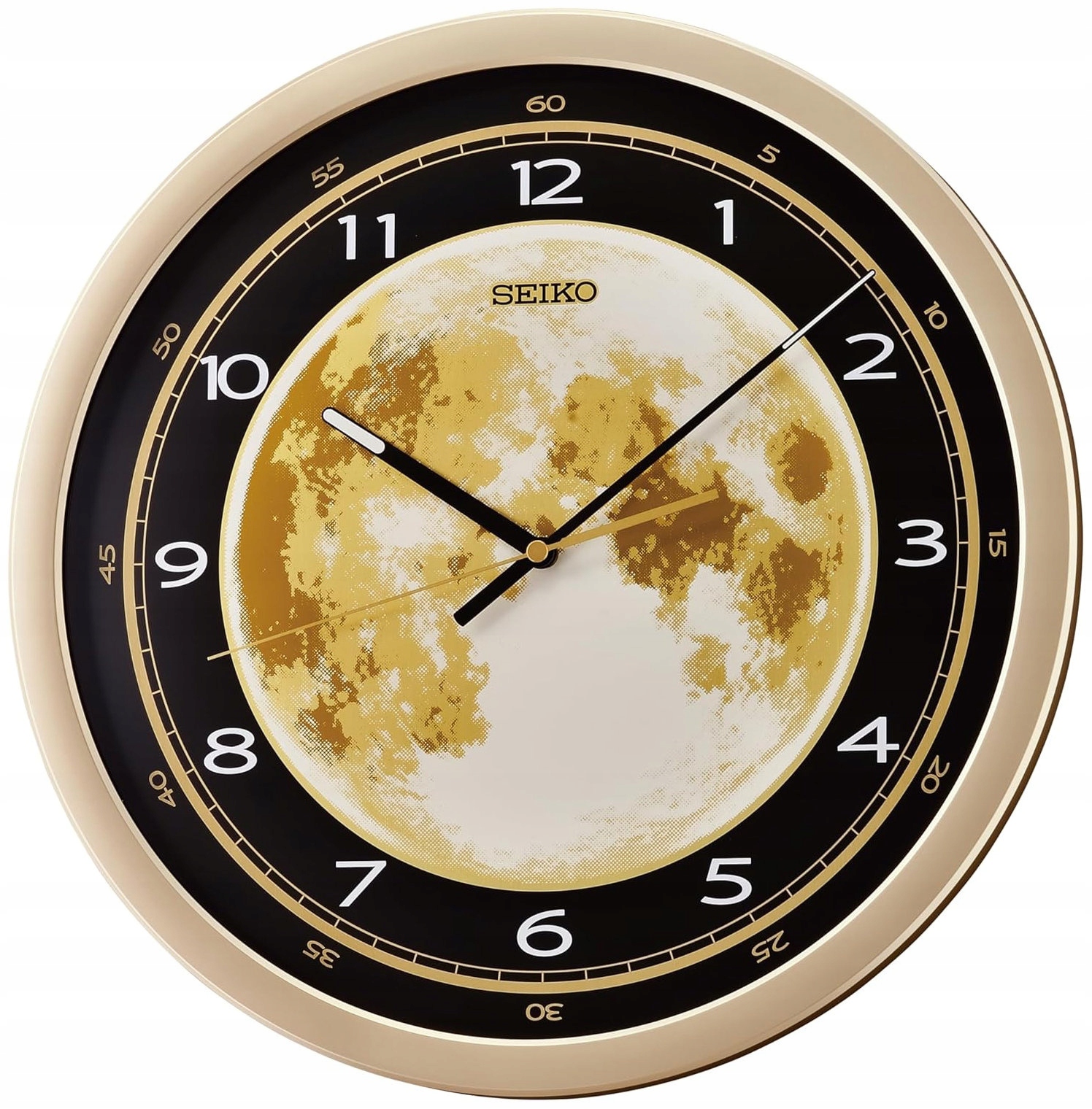 Zlatý Okrúhly Japonský Hodiny Seiko Mesiac QXA831G 40 cm Svietiaci Štít
