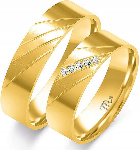 Moderní zlatý svatba prsten 14K 585 r 11 12 13 elegantní pro gravírování