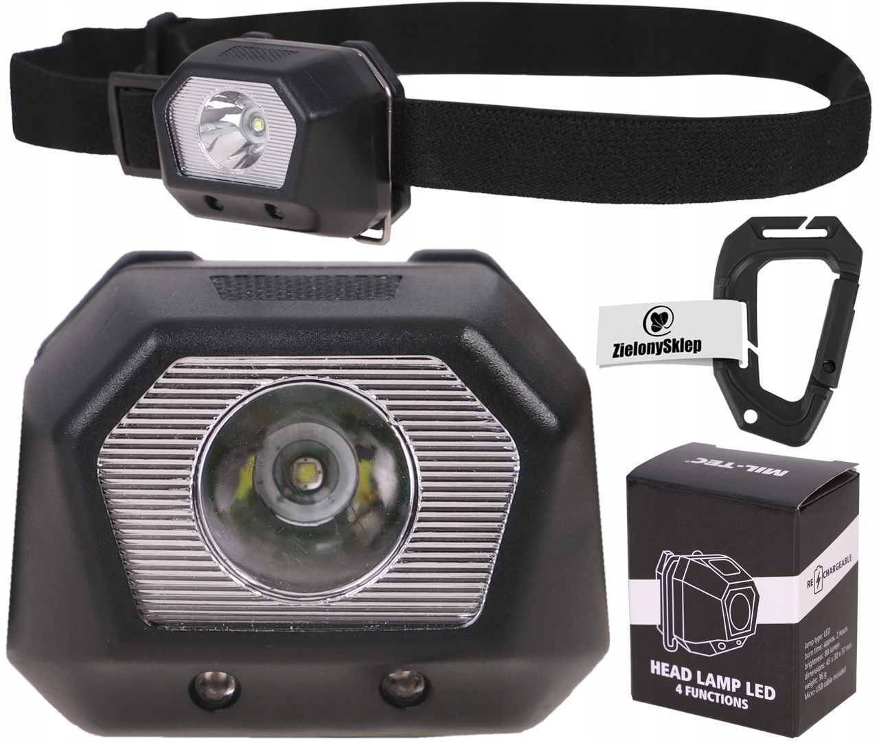 Latarka czołowa czołówka akumulatorowa Mil-Tec 80 lm Led biała czerwona+GR.