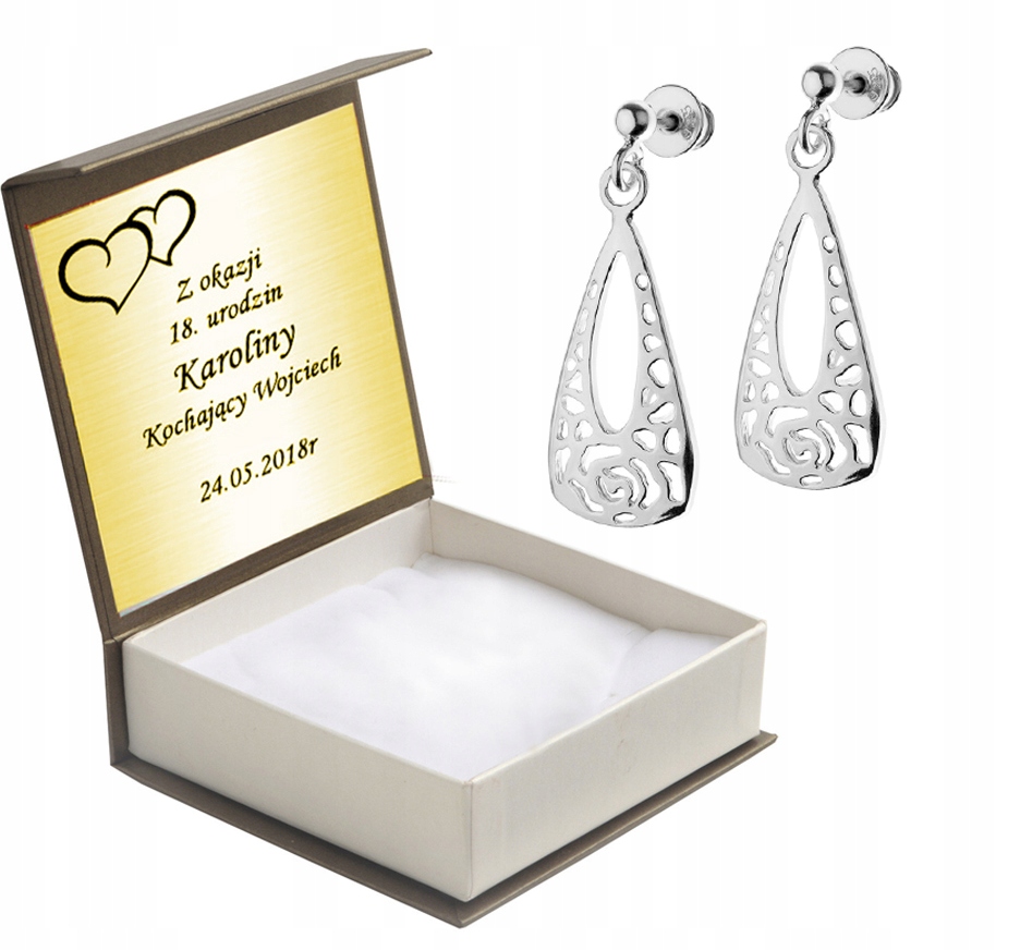 

Kolczyki Srebrne Ażurowe Wiszące Sztyfty + Grawer