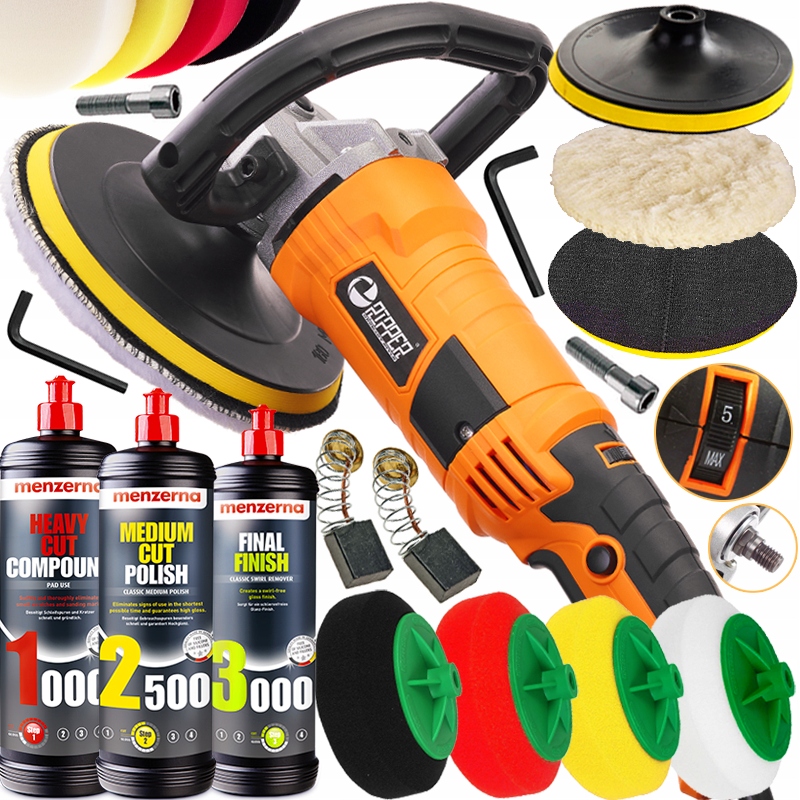 POLERKA SAMOCHODOWA SZLIFIERKA RIPPER COMPACT+ 4x GĄBKA + PASTA MENZERNA
