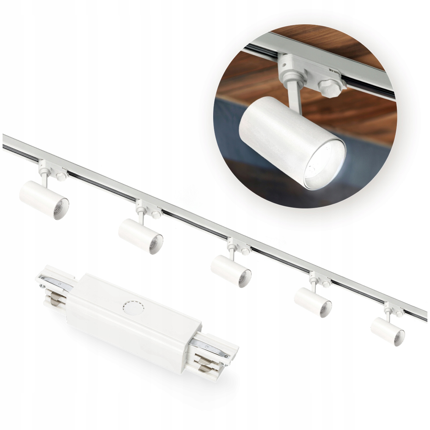 Sada kolejnic 3 fázových kolejnic 1m+2m, I vnější, 5x lampa, 2x krytka Bílá