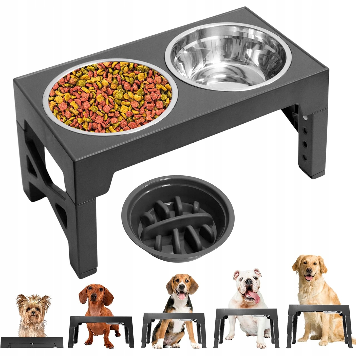 Levně Miska Pro Psa Kočku Dvojitá Kovová Sada Misek S Protiskluzovou Podložkou