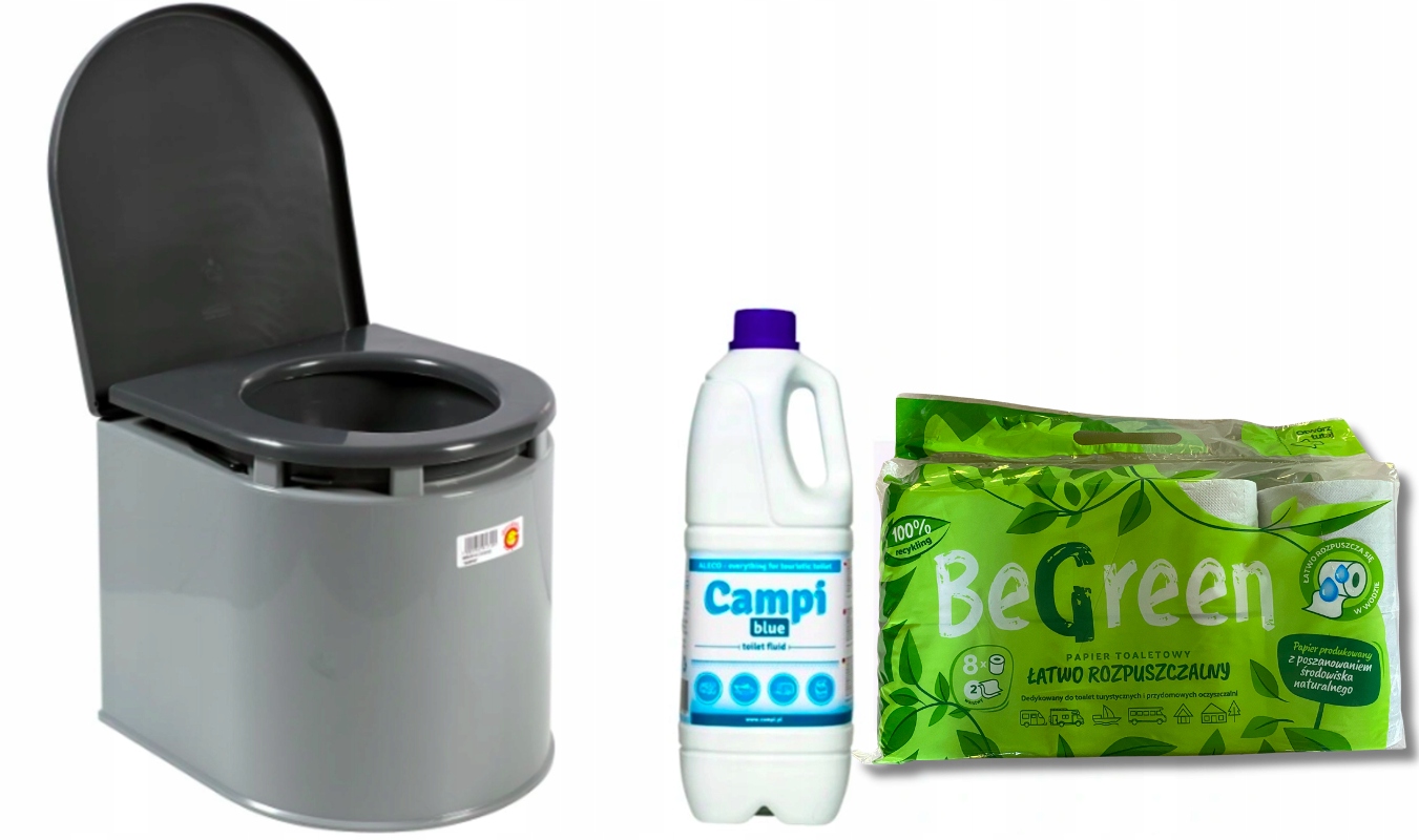 TOALETA PRZENOŚNA DLA CHORYCH SENIORA PRZENOŚNE WC + PAPIER 8 rolek+PŁYN 2L