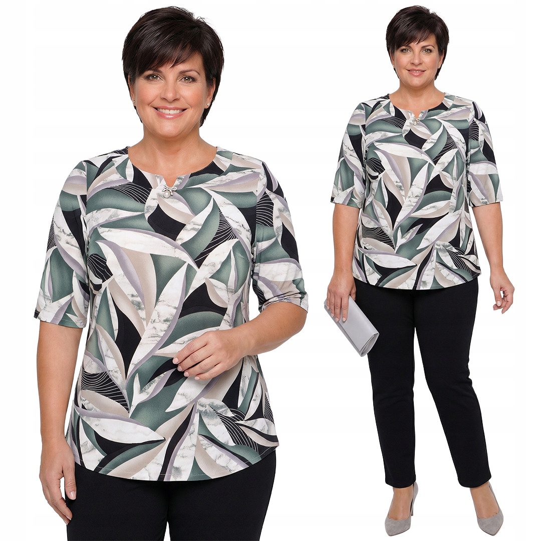 Zeleno-šedé tričko s broží plus size velikost 50