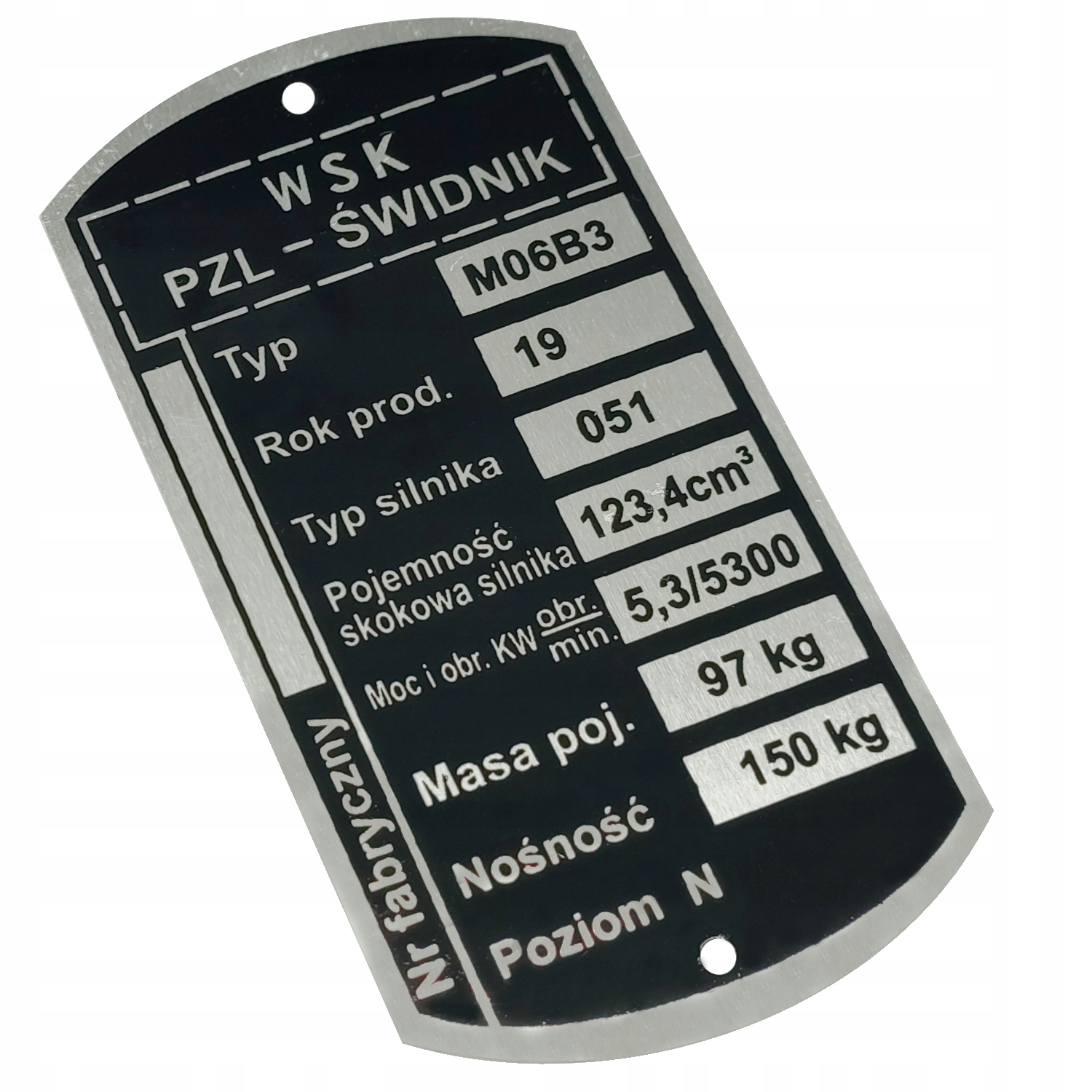 Tabliczka Znamionowa Wsk 125 M06 B3 Pzl 051