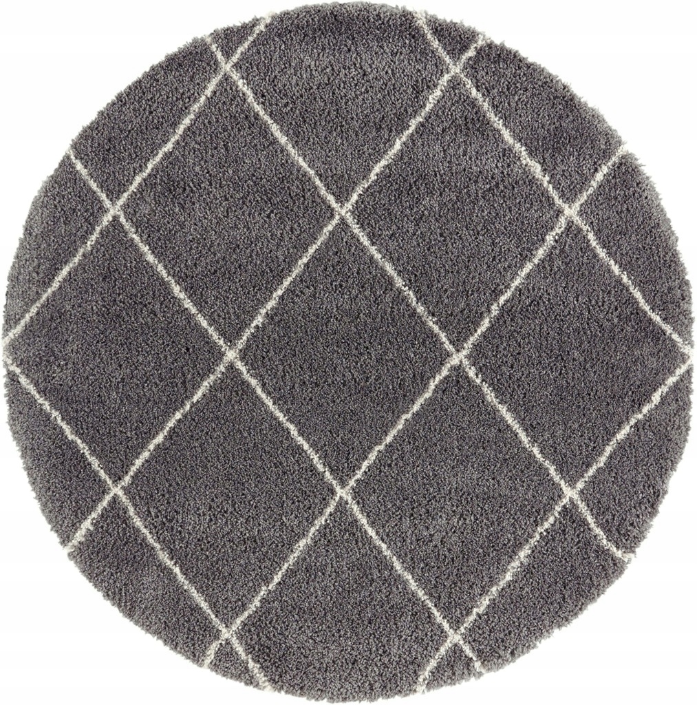 Koberec kulatý Shaggy chlupatý šedo krémový vzor boho 120 cm