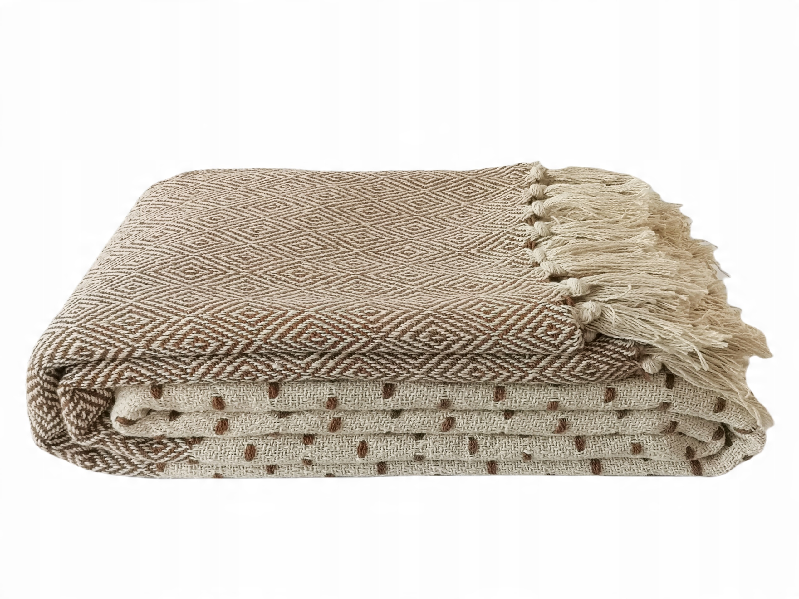

Bawełniany ciepły koc pled 150x200 boho eko brązy