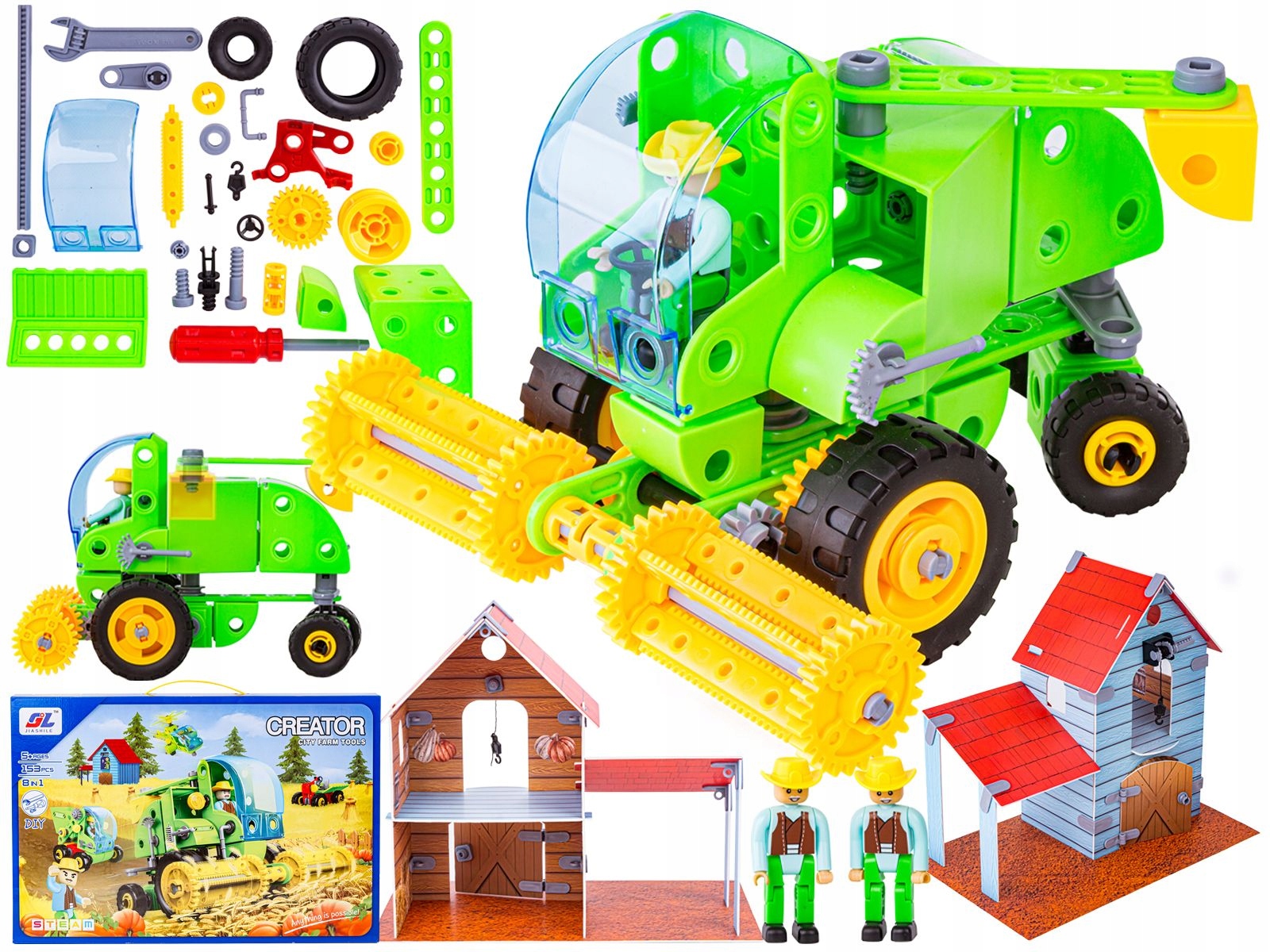 KLOCKI DO SKRĘCANIA FARMA KOMBAJN TRAKTOR AUTO ZESTAW ROLNIKA FARMERA 8W1