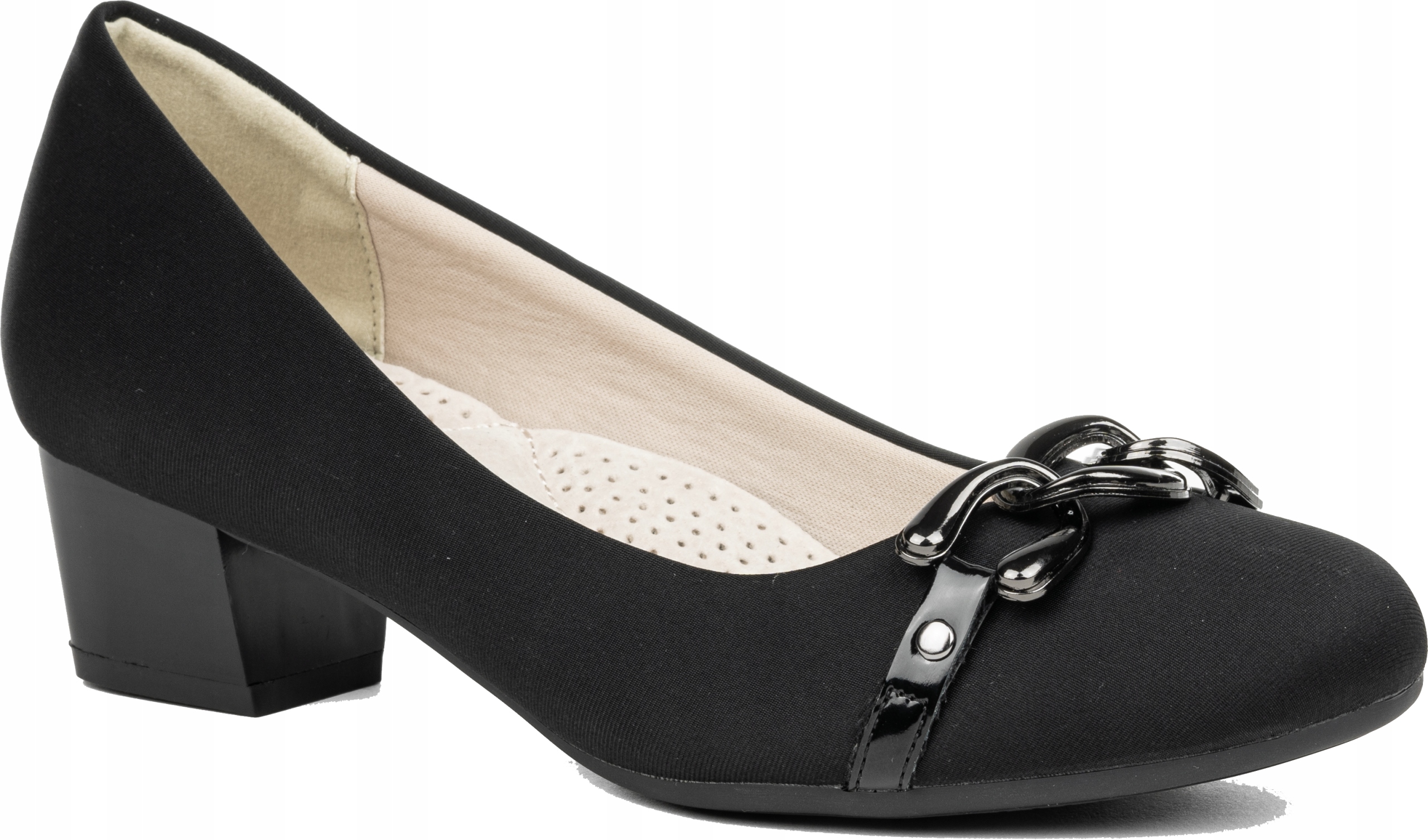 Černé lodičky Saténové z kůže, stabilní podpatek, elegantní Wojtyłko 38