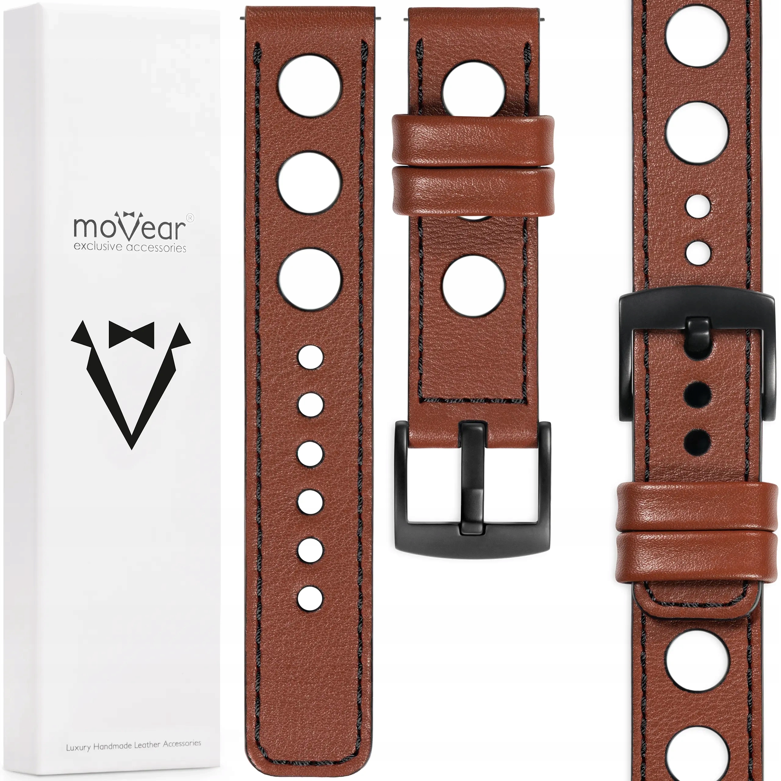 Pásek 24 mm pro hodinky z prémiové kůže, elegantní Polský hnědý Movear