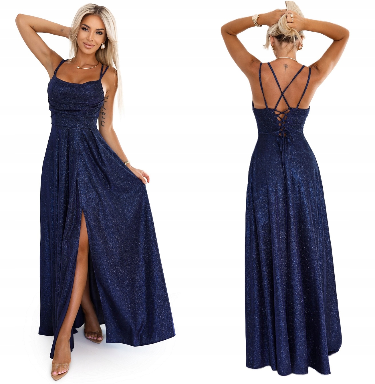 Dlouhá Sukně S Korzetovým Zavazováním Na Zádech, Karneval, Tmavě Modrá, Třpytivá Barva